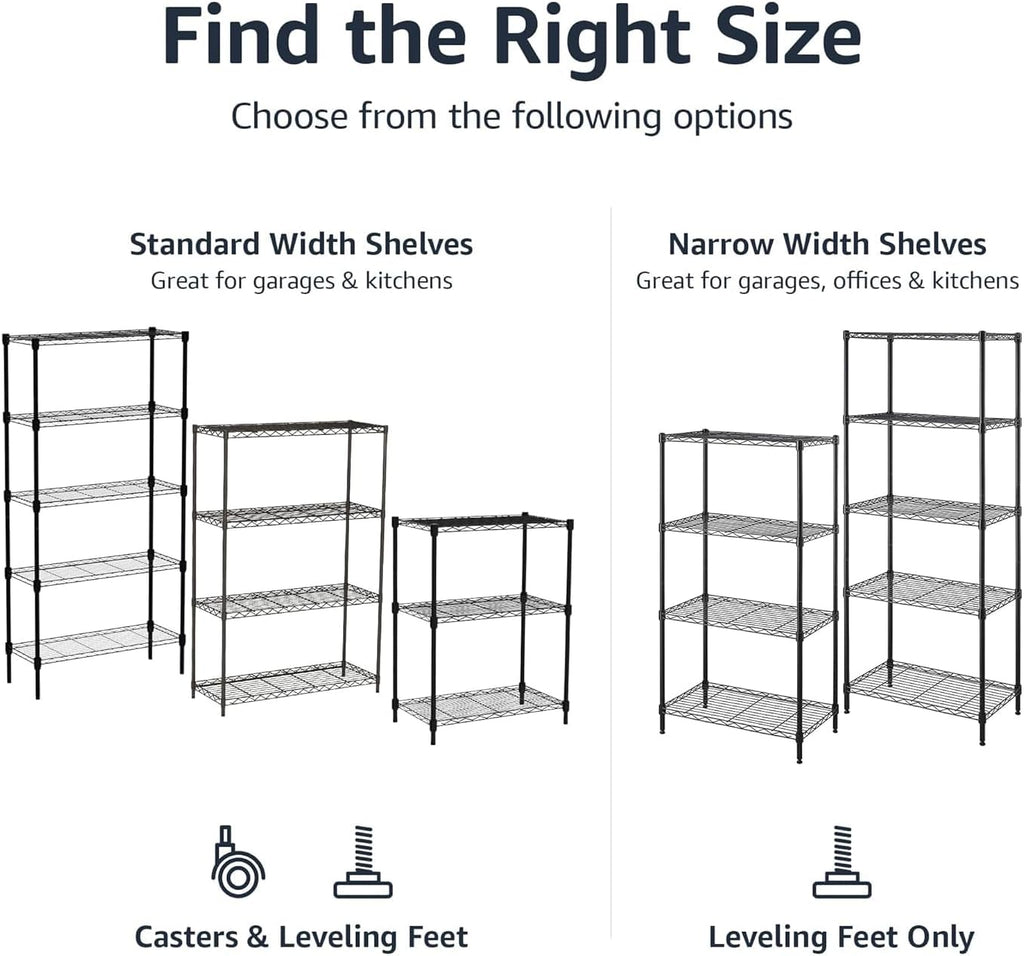 Amazon Basics 5-Shelf Adjustable Heavy Duty Steel Wire Rack Storage Shelving Organizer for Kitchen, Garage, 36" L x 14" W x 72" H, Black