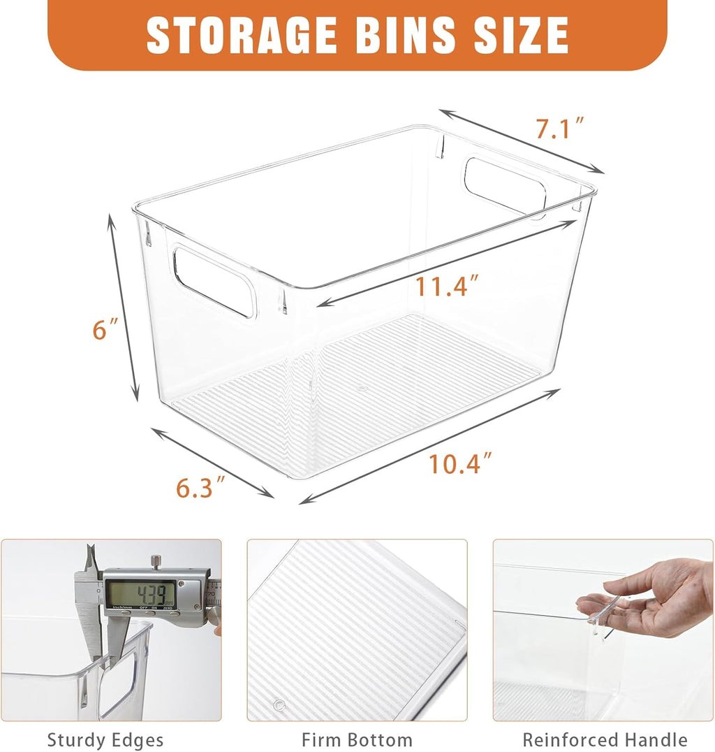 6 Pack Large Clear Plastic Storage Bins,Plastic Containers with Handle for Pantry Organizer and Storage,Perfect for Kitchen,Fridge,Cabinet, Closet,Bathroom Under Sink Storage