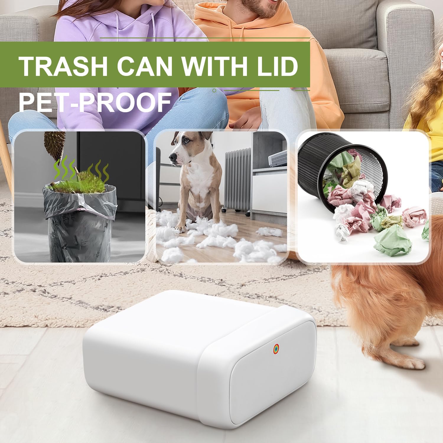 funest Trash Can with Lid, 3 Gallons/10.3 Qt Garbage Can with Press Top, Small Trash Can Dog Proof, Plastic Trash Bin, Waste Basket for Rv Bathroom Kitchen Bedroom Office White