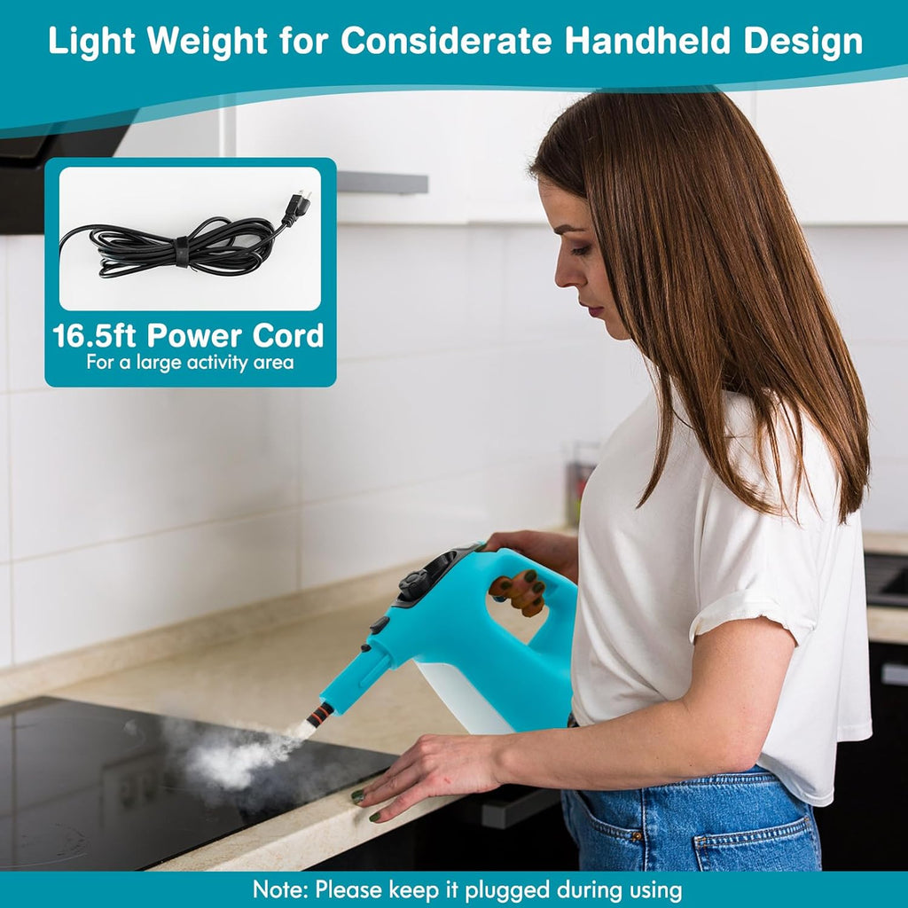COSTWAY Handheld MultiPurpose Steam Cleaner with 17 Pieces, 350ml Large Capacity Steam Mop Continuous Fill water, Portable Chemical-Free Steamer for Home Use, Floors, Windows, 1400W, Blue