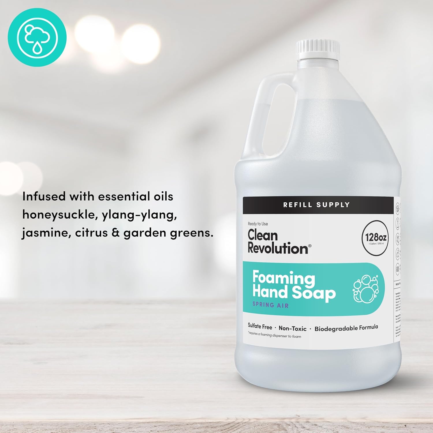 Clean Revolution Foaming Hand Soap Refill Supply Container, Ready to Use Formula, Gluten Free, Spring Air Fragrance, 128 Fl. Oz, 4 Pack
