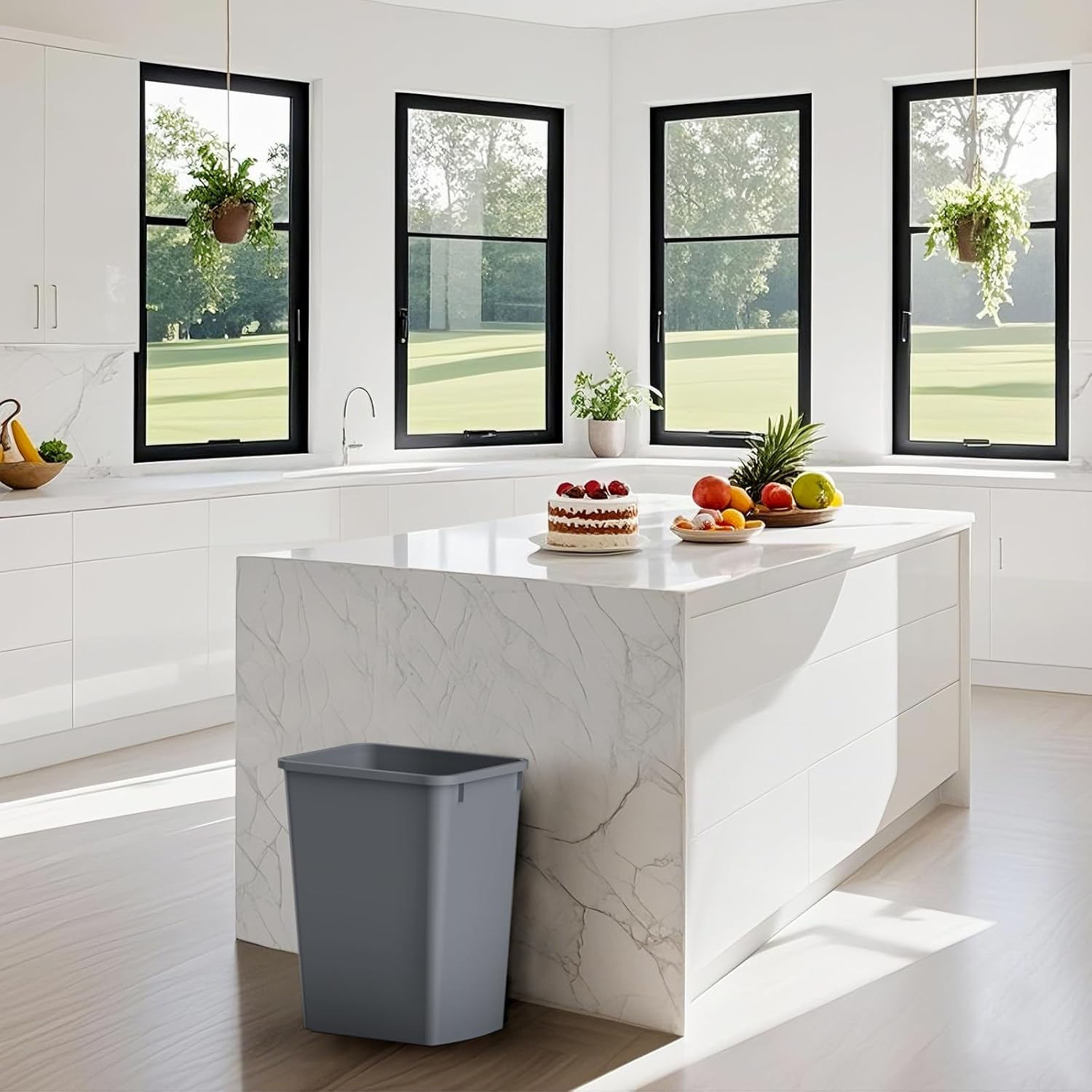 ROOMTEC 35QT Kitchen Trash Can, Lightweight and Sturdy Slim Trash Can, Wastebaskets for Office, Workspace, Kitchen, Bathroom, 2 Packs