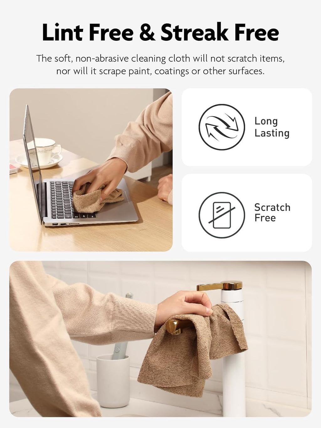 Fantasticlean Microfiber Cleaning Cloth Roll -40 Pack, Tear Away Microfiber Towels, 12" x 12", Reusable, Washable, Scratch Free, Ultra Absorbent for Car, Home Supplies, Shop (TAN)