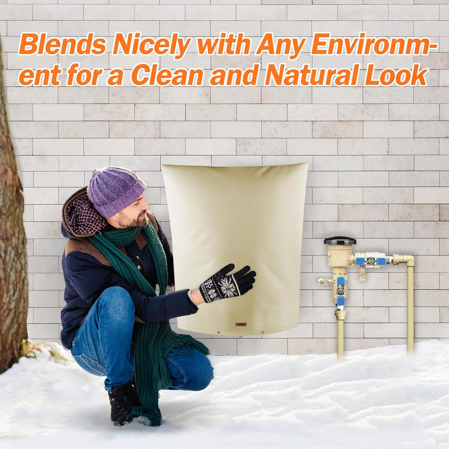 Backflow Preventer Pipe Insulation Cover (5°F) - Irrigation Sprinkler Valve Insulated Pouch - Water Well Pump Cover - Sturdy 5 Layers for Winter Freeze Protection, 28" W x 44" H, Beige