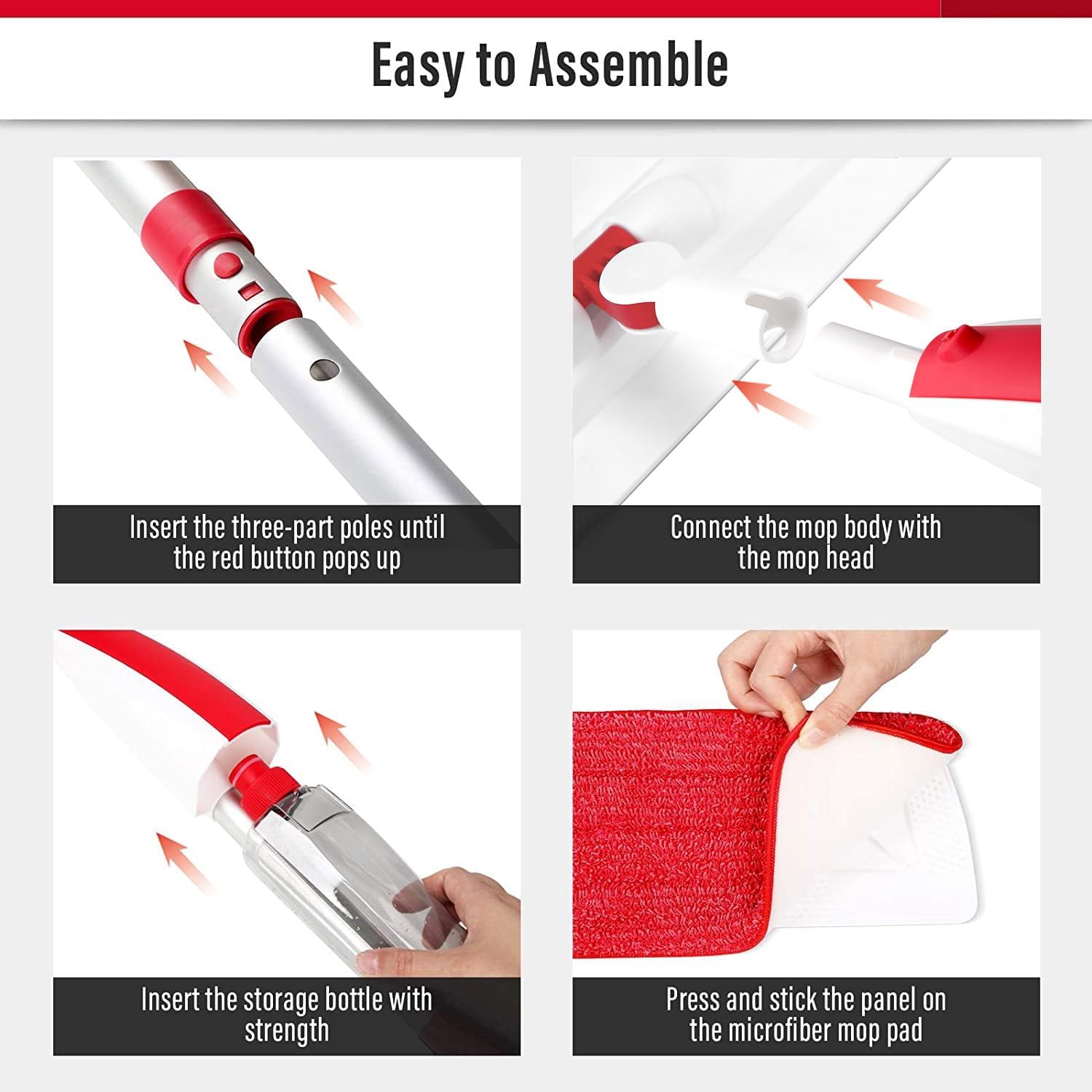 Spray Mops for Floor Cleaning Floor Mop with a Refillable Spray Bottle and 2 Washable Microfiber Pads Home or Commercial Use Dry Wet Flat Mop for Hardwood Laminate Wood (Red)