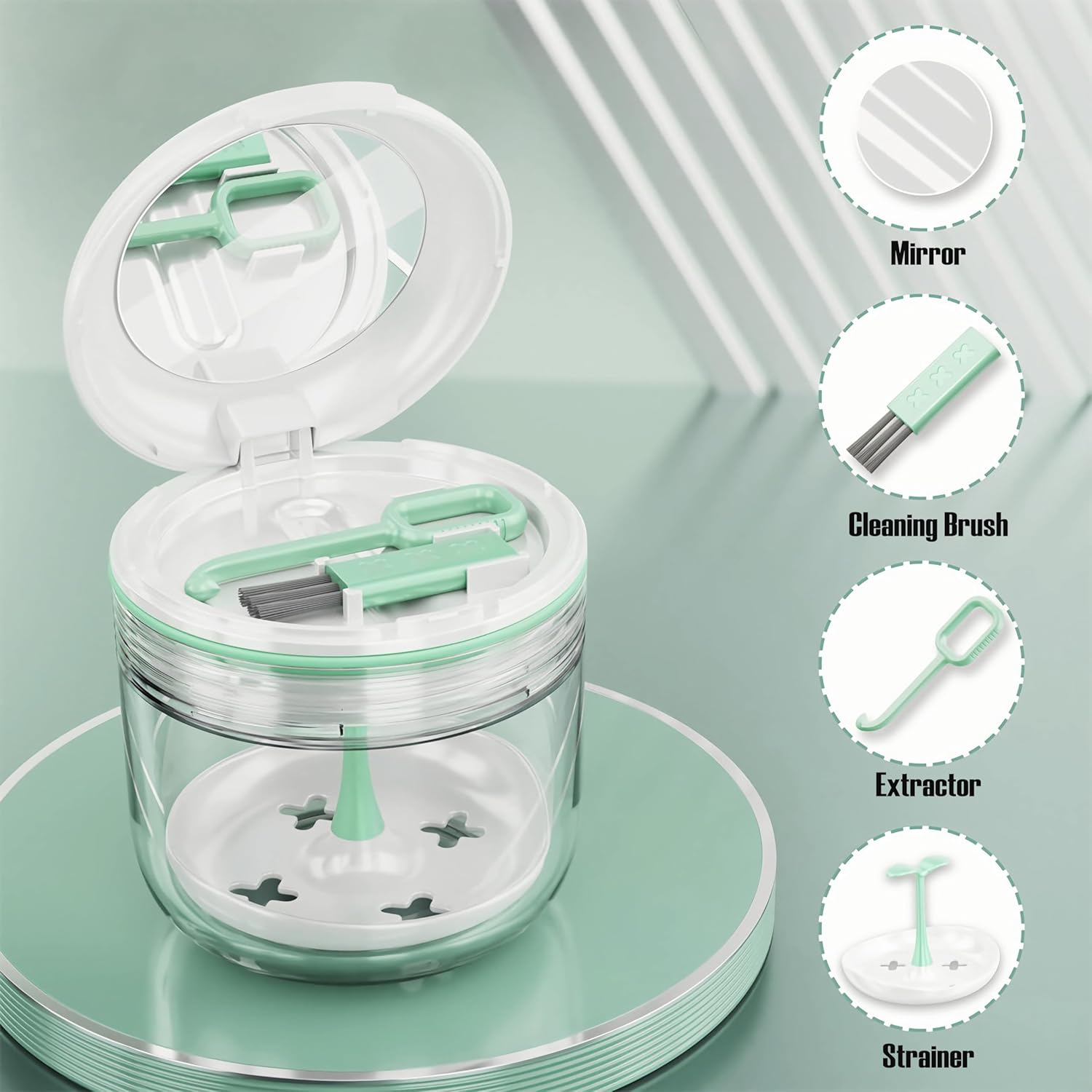 MURRI&MURRDI Retainer Case, Denture Bath Box with Strainer Basket, Mouth Guard Case, Braces Cleaner Cup Cute Denture Holder Retainer Storage Soak Container for Travel (White)