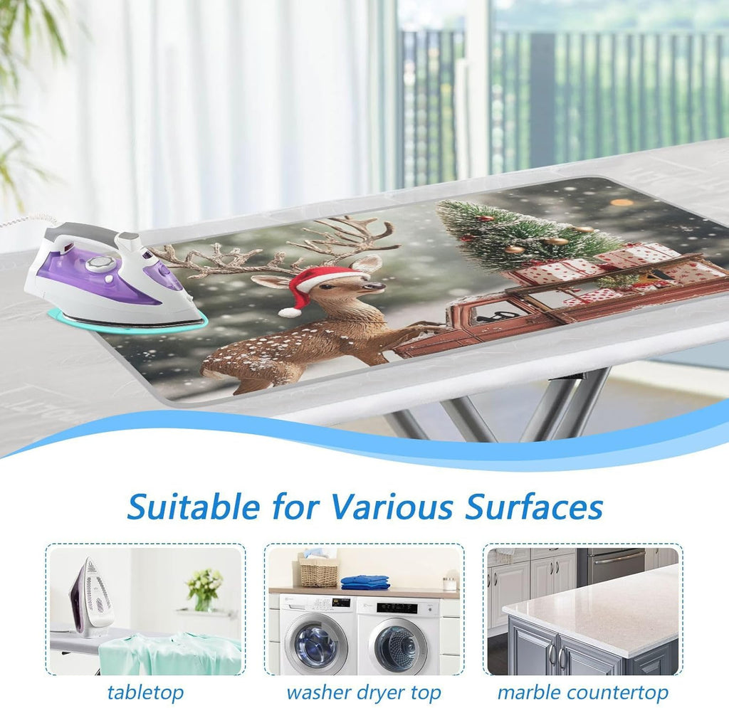 Christmas Tree Elk Truck Ironing Mat for Table top Portable Ironing Pad Blanket for Washer Dryer Countertop Travel