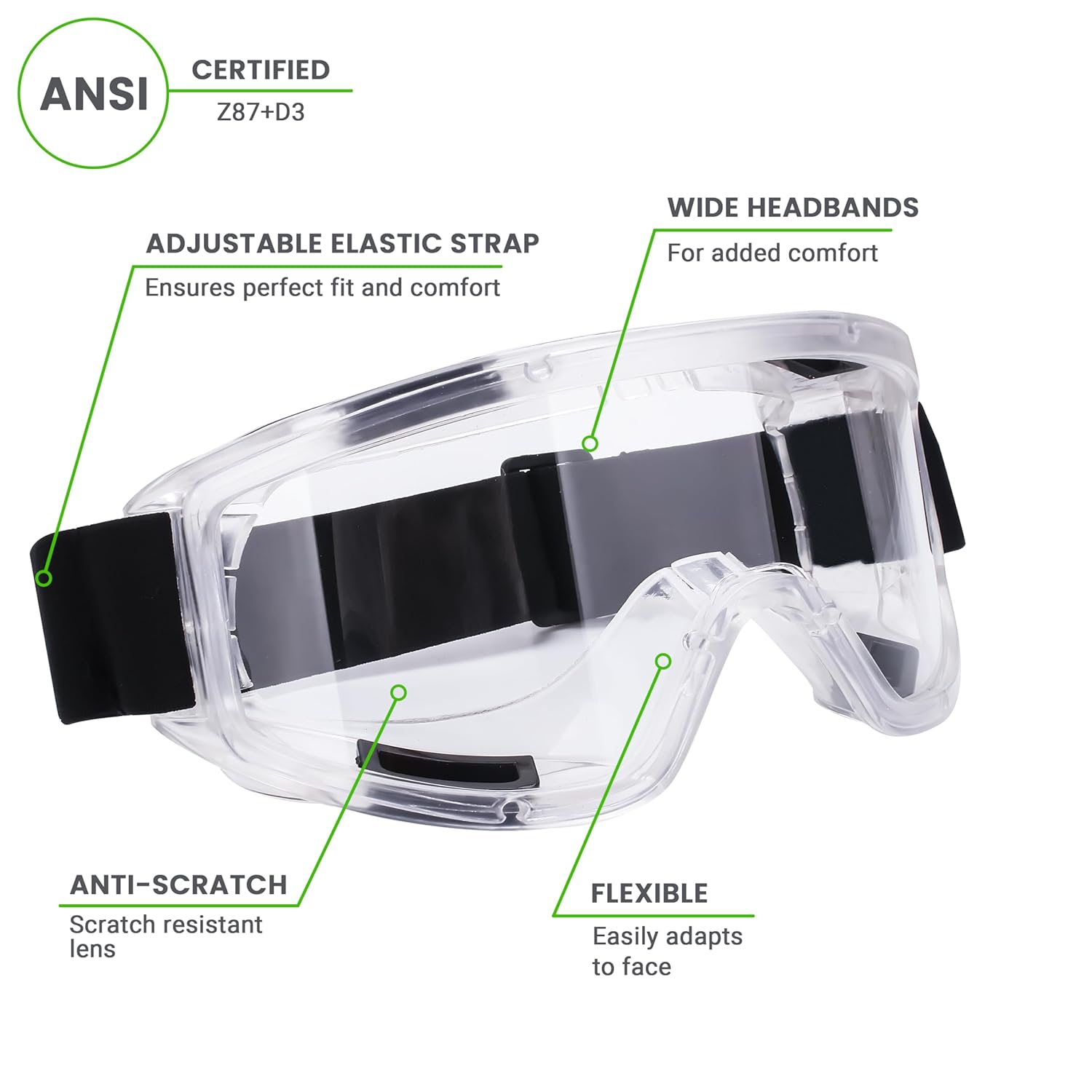 AirGearPro Vision-1000 Anti-Fog Safety Goggles | Impact Resistant Protective Goggles | ANSI Z87.1 Work Goggles for Painting, Sanding, Dust, Woodworking, Construction, Chemistry, Laboratory (1 Pack)