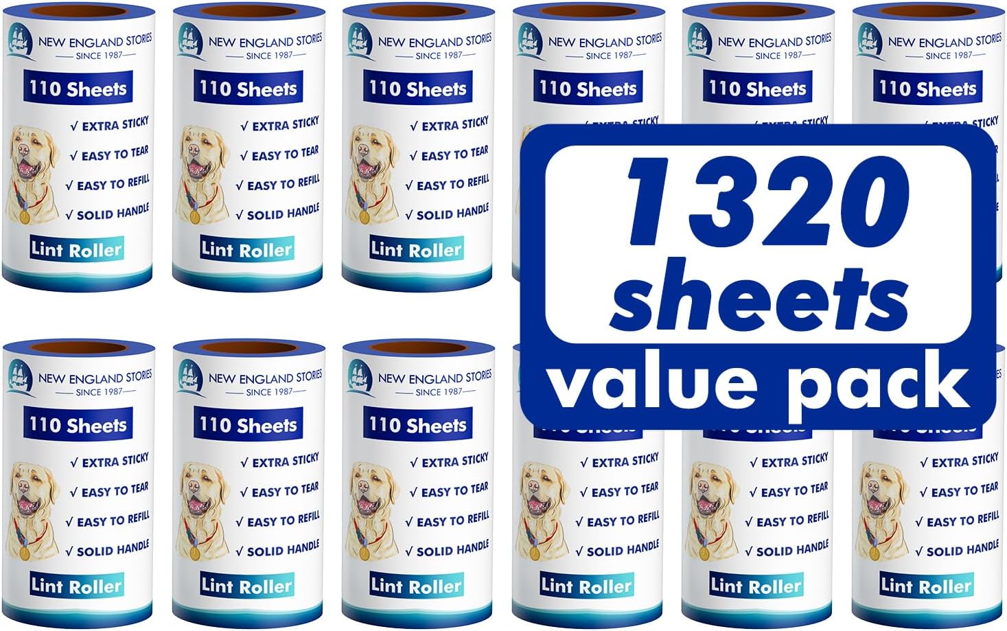 Lint Rollers for Pet Hair Extra Sticky, 1320 Sheets (12 Refills Mega Value Set), Portable Pet Lint Remover for Clothes, Furniture, Carpet, Dog & Cat Hair Removal