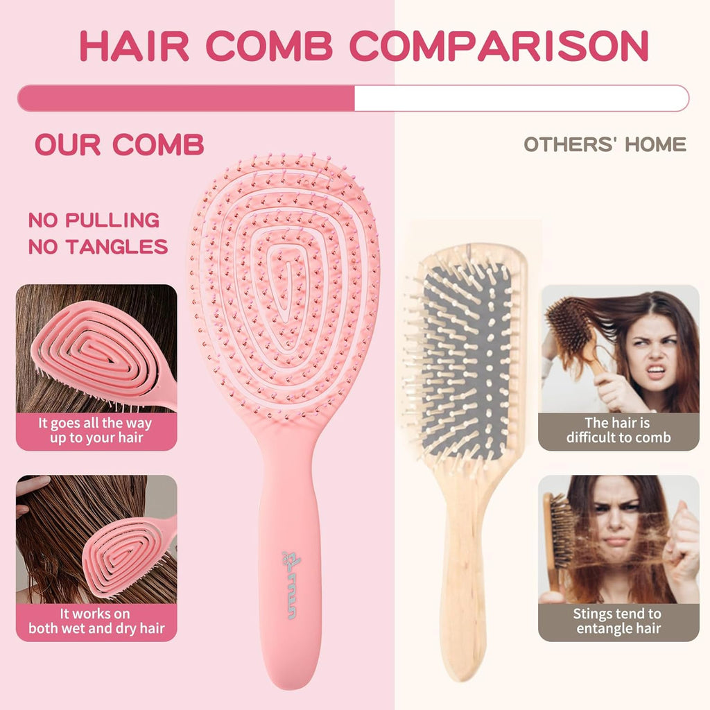 Shower Squeegee for Glass Doors, Bathroom Squeegee for Shower, Window Squeegee - Pink Comb and Squeegee Set for Hair Care and Glass Cleaning, by LTLUTU