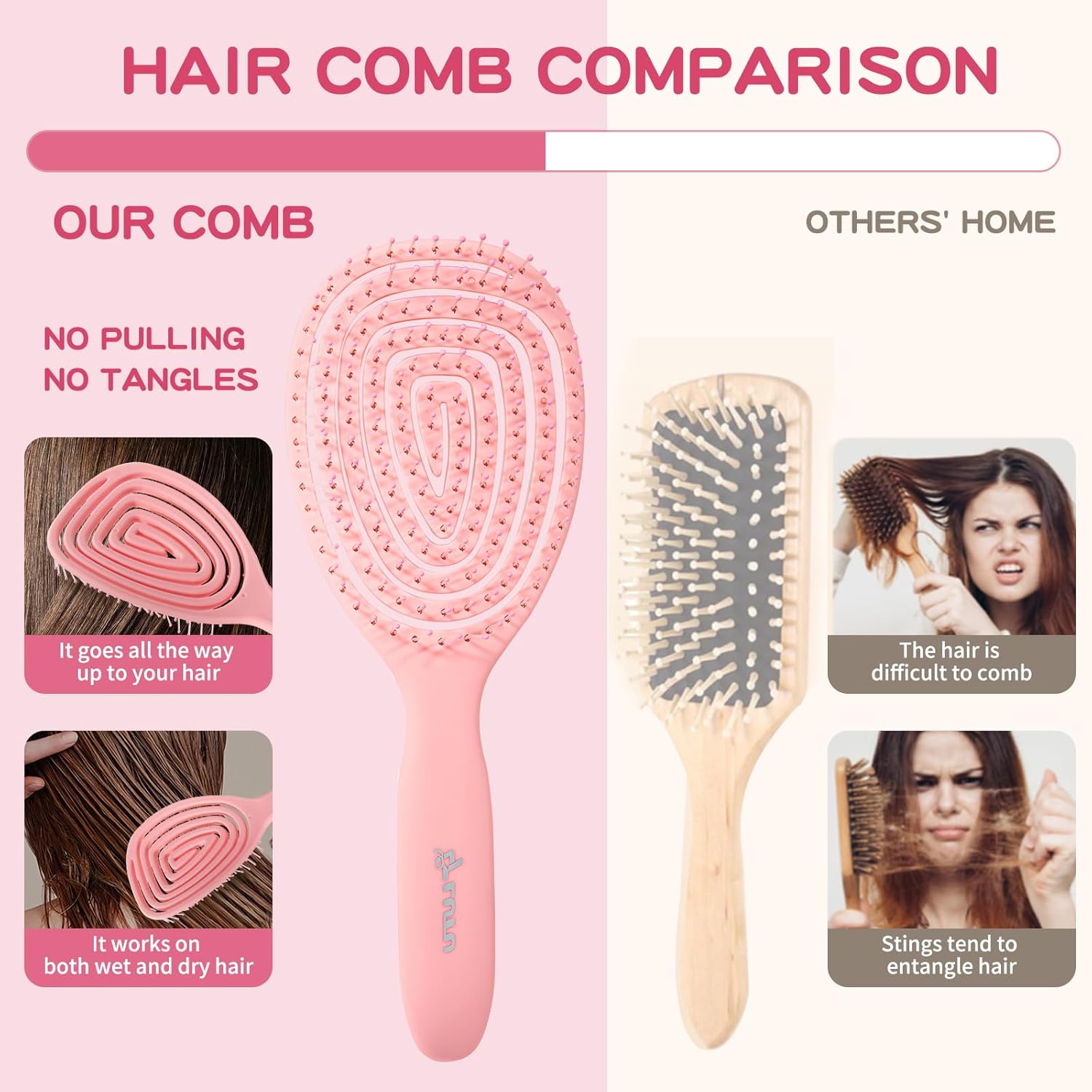 Shower Squeegee for Glass Doors, Bathroom Squeegee for Shower, Window Squeegee - Pink Comb and Squeegee Set for Hair Care and Glass Cleaning, by LTLUTU