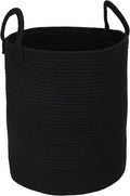 Black Cotton Rope Laundry Basket Hamper for Clothes Woven Storage Basket for Living Room Bedroom Boho Tall Rope Baskets for Blanket Toys Pillow Towels Baby Nursery Hamper Bin Large