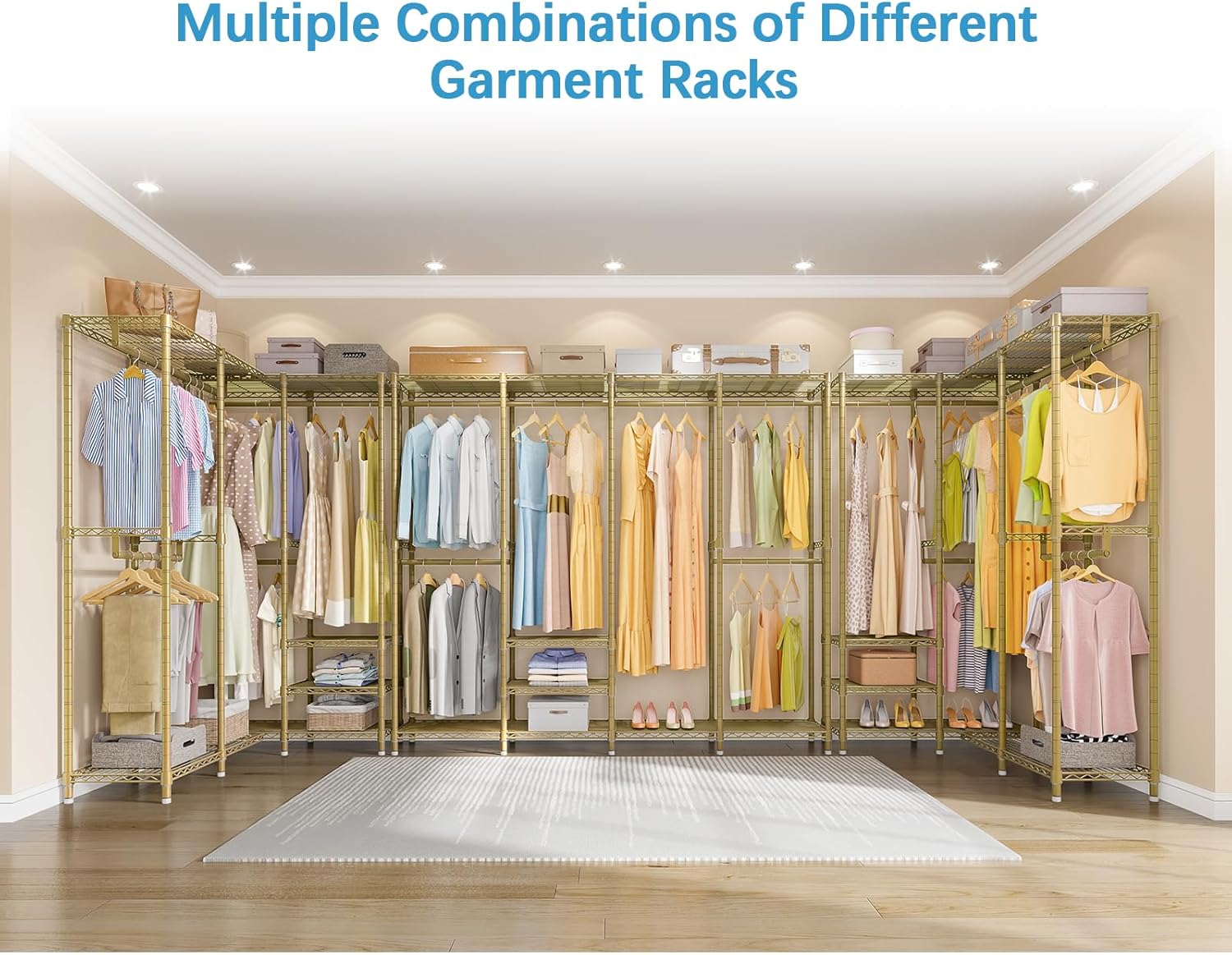 VIPEK V40 Wire Garment Rack Heavy Duty Clothes Racks for Hanging Clothes, Multi-Functional Metal Clothing Racks Bedroom Freestanding Wardrobe Closet Rack, 76" Lx15.7 Wx76.4 H, Max Load 1110lbs, Gold