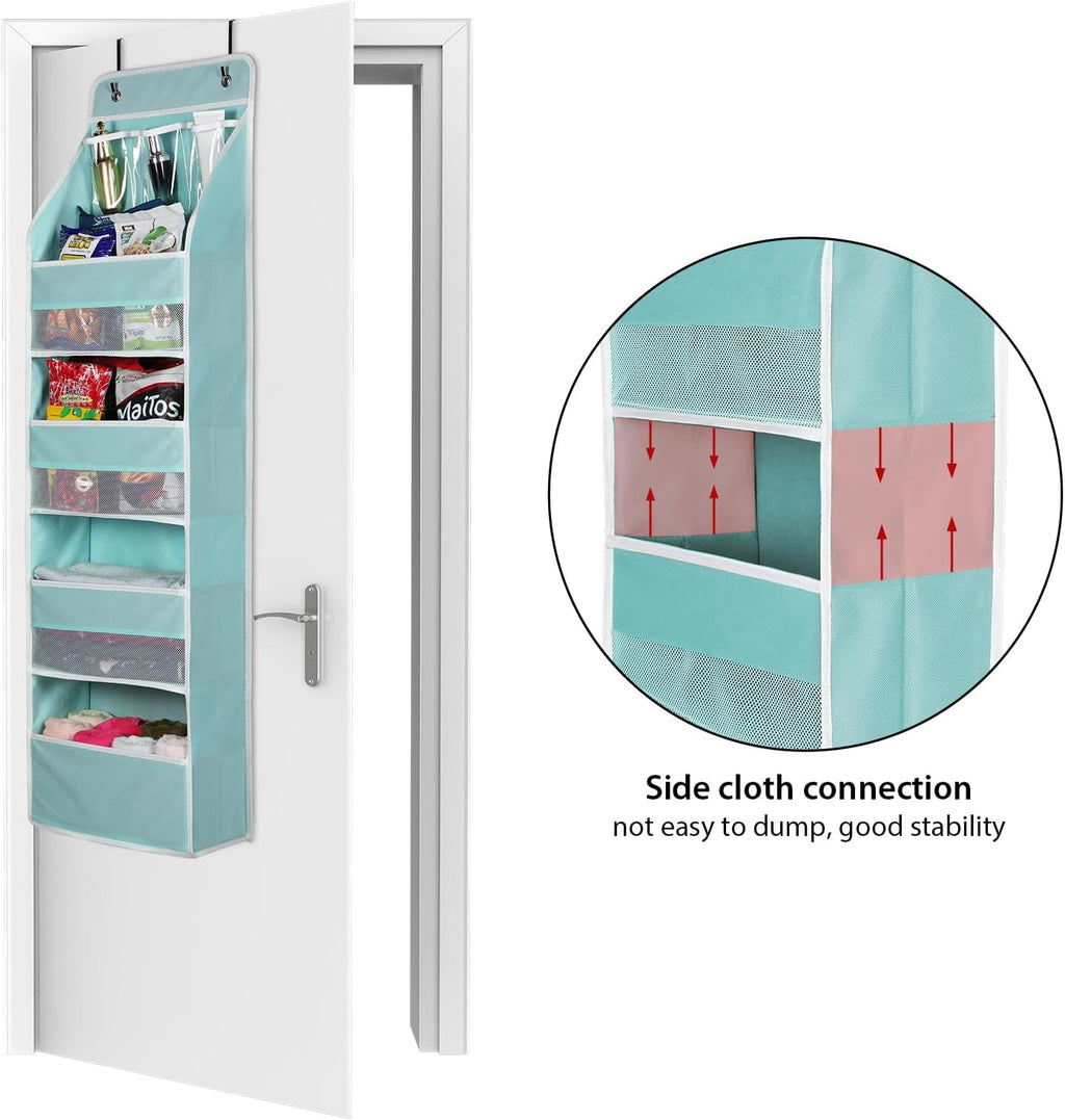 Univivi 5-Shelf Fabric Door Storage Over Door Hanging Organizer with 4 Large Pockets and 3 Small PVC Pockets Nursery Closet Cabinet Wall Mount Hanging Storage Organizers for Baby Nursery (Blue)