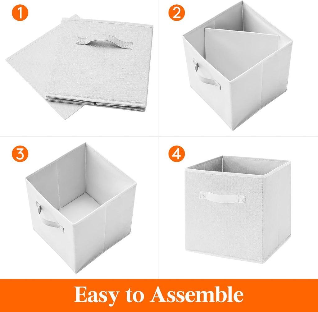Lifewit 12 Packs Storage Cubes, 11 Inch Cube Storage Bins, Foldable Decorative Fabric Storage Baskets for Organizing Home Organizers with Handles for Shelves, Closet, White