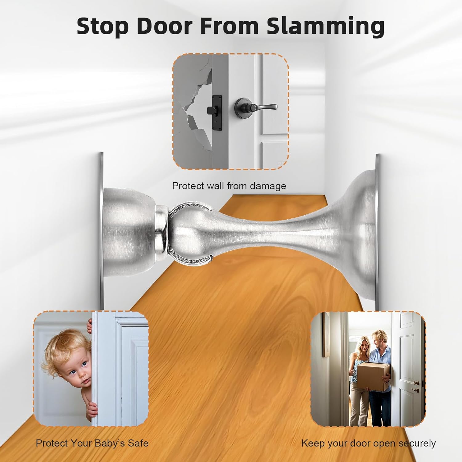 Probrico Brushed Nickel Magnetic Door Stoppers for Bottom of Door, Stainless Steel Magnet Door Catch Door Stops to Keep Door Open, Heavy Duty Door Holder, Wall and Floor Mounting, 4 Pack