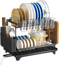 Dishes Drying Rack, 2-Tier Tableware Drying Rack with Draining Board, Space-Saving Design, Suitable for Kitchen Countertop Tableware and Cup Rack