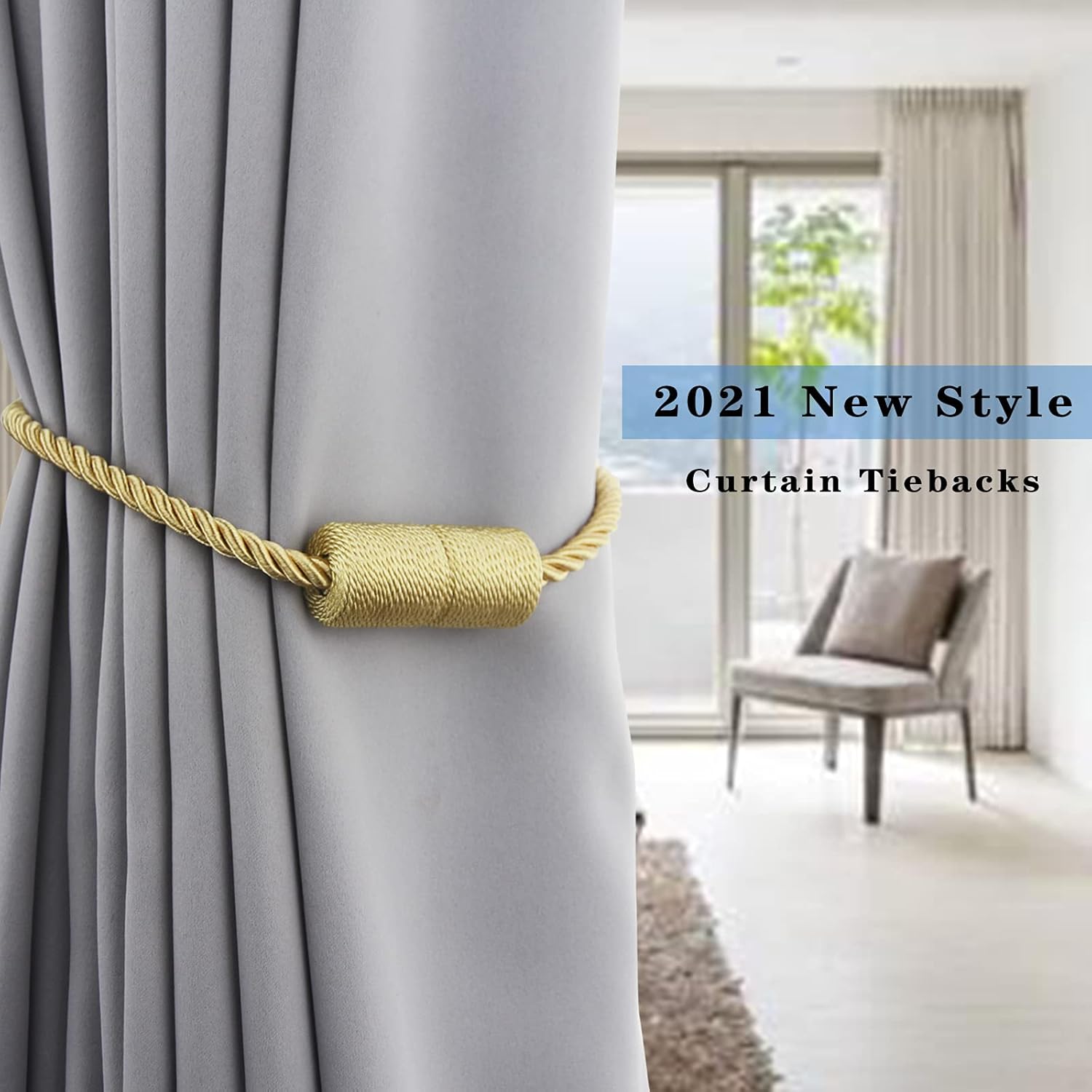 6 Pack Gold Strong Magnetic Curtain Tiebacks Outdoor Elegant Decorative Tie Backs Modern Rope Tiebacks for Drapes Window Curtain Holdbacks for Draperies
