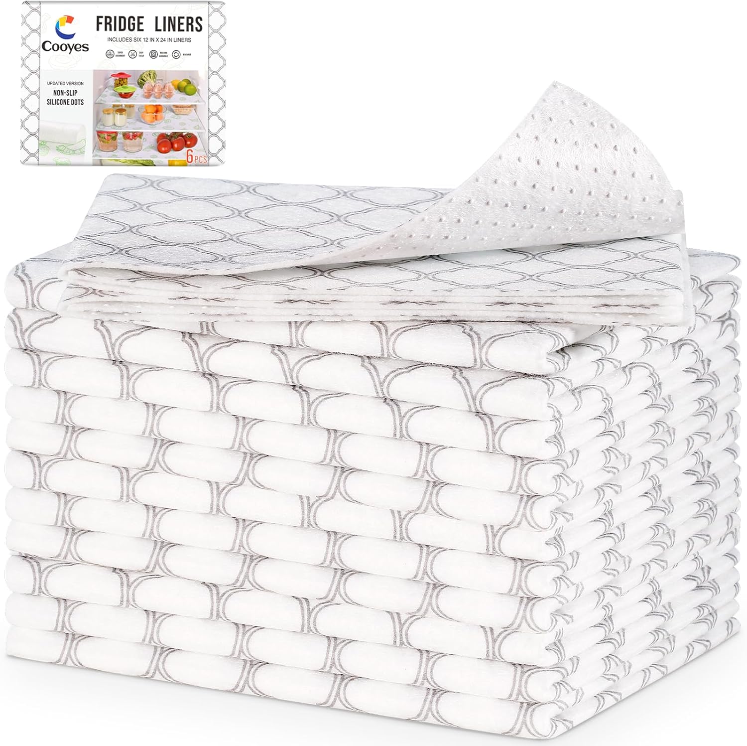 Cooyes Refrigerator Shelf Liners for French Door Fridge, 17.7" × 36" Extra Large, Non-Slip Fridge Liners Machine Washable, Refrigerator Drawer Mats for Glass Shelves Kitchen Cabinet