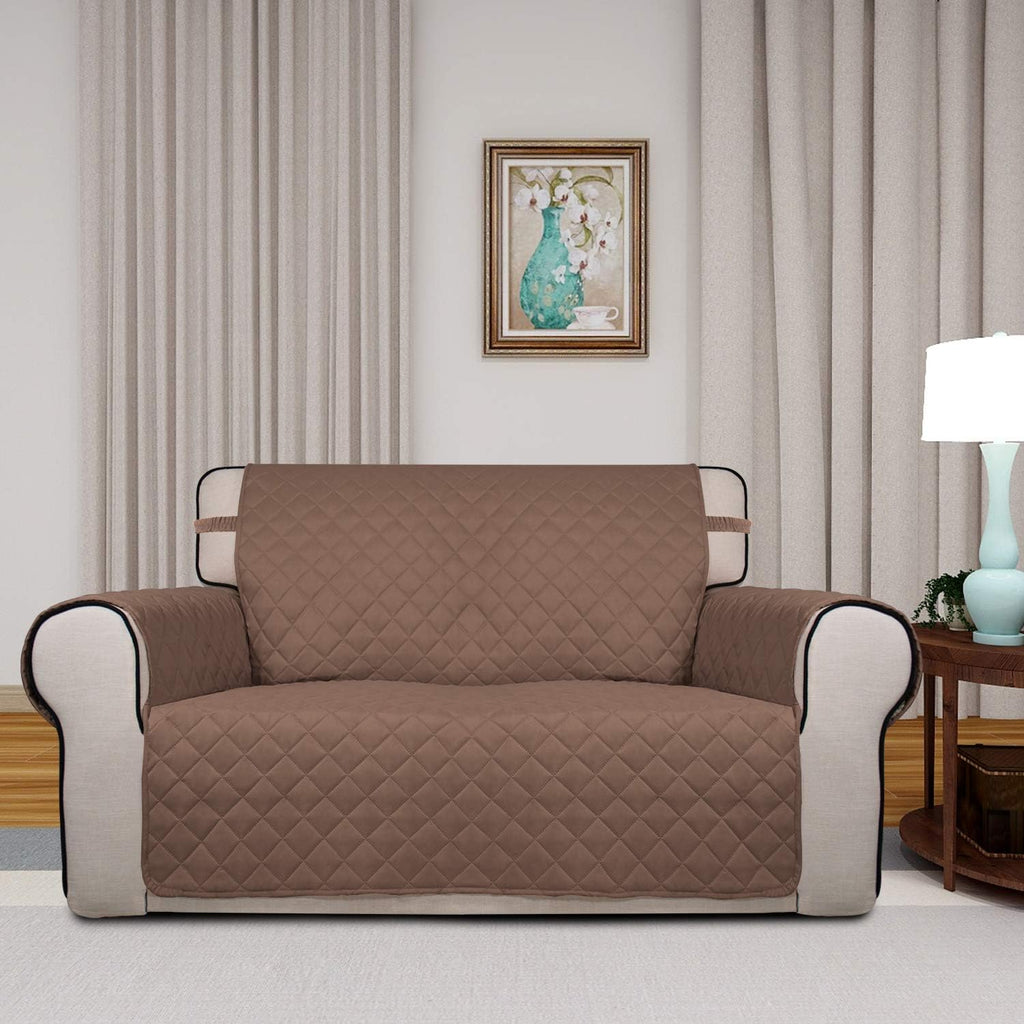 PureFit Reversible Quilted Sofa Cover, Water Resistant Medium Slipcover Furniture Protector, Washable Couch Cover with Non Slip Foam and Elastic Straps for Kids, Dogs, Pets (Loveseat, Brown/Beige)