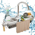 Sink Organizer Rack for Kitchen and Bathroom, 2024 New Kitchen Sink Faucet Organizer with Drip Tray Faucet Sponge Holder (Silver, Left+Right)