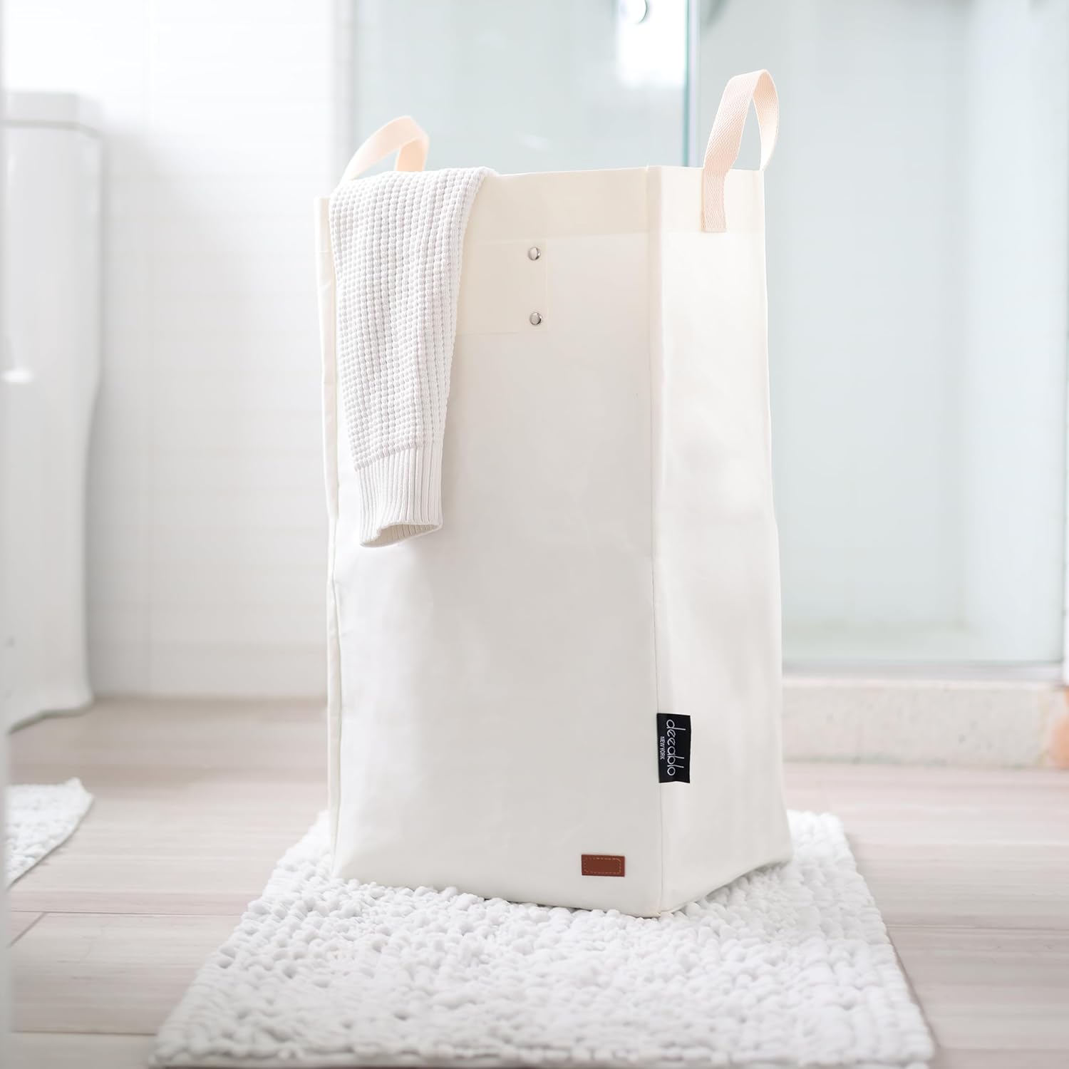 Deeablo New York - Sustainable Reusable Indoor Recycling Bin for Kitchen, Multipurpose Recycle Bin, Large Recycling Bins for Home, Washable Paper Bag for Recycling (White)
