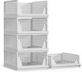 Proarea 5 Pack Stackable Plastic Storage Basket Closet Organizer Bin Foldable Clothes Organizer Storage Drawer Shelf Container for Living room Bathroom Kitchen Office (4L+1S)