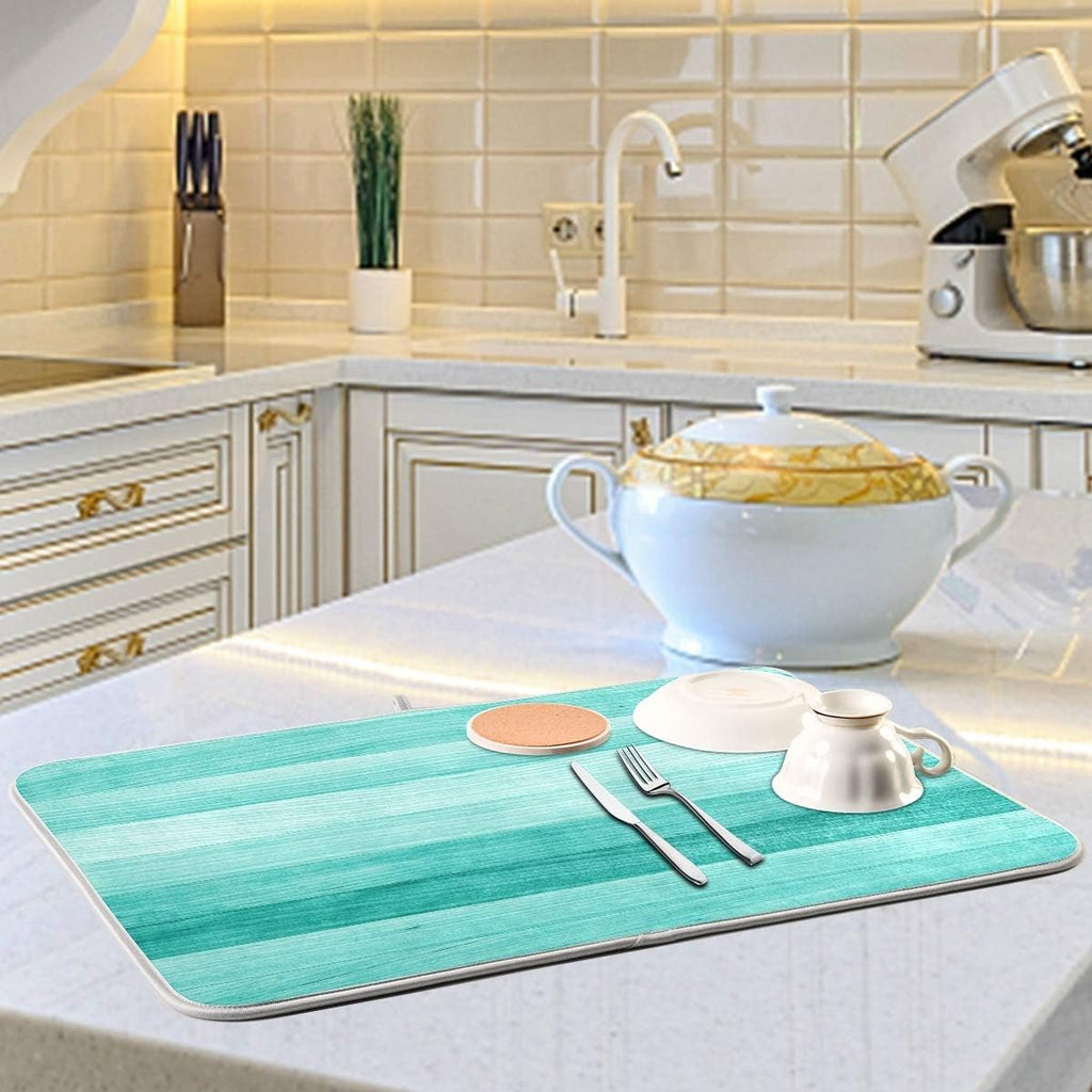 Teal Turquoise Green Wood Texture Dish Drying Mat 16x18 for Kitchen Green Blue Wooden Printing Dishes Pad Dish Drainer Rack Mats Absorbent Fast Dry Kitchen Accessories