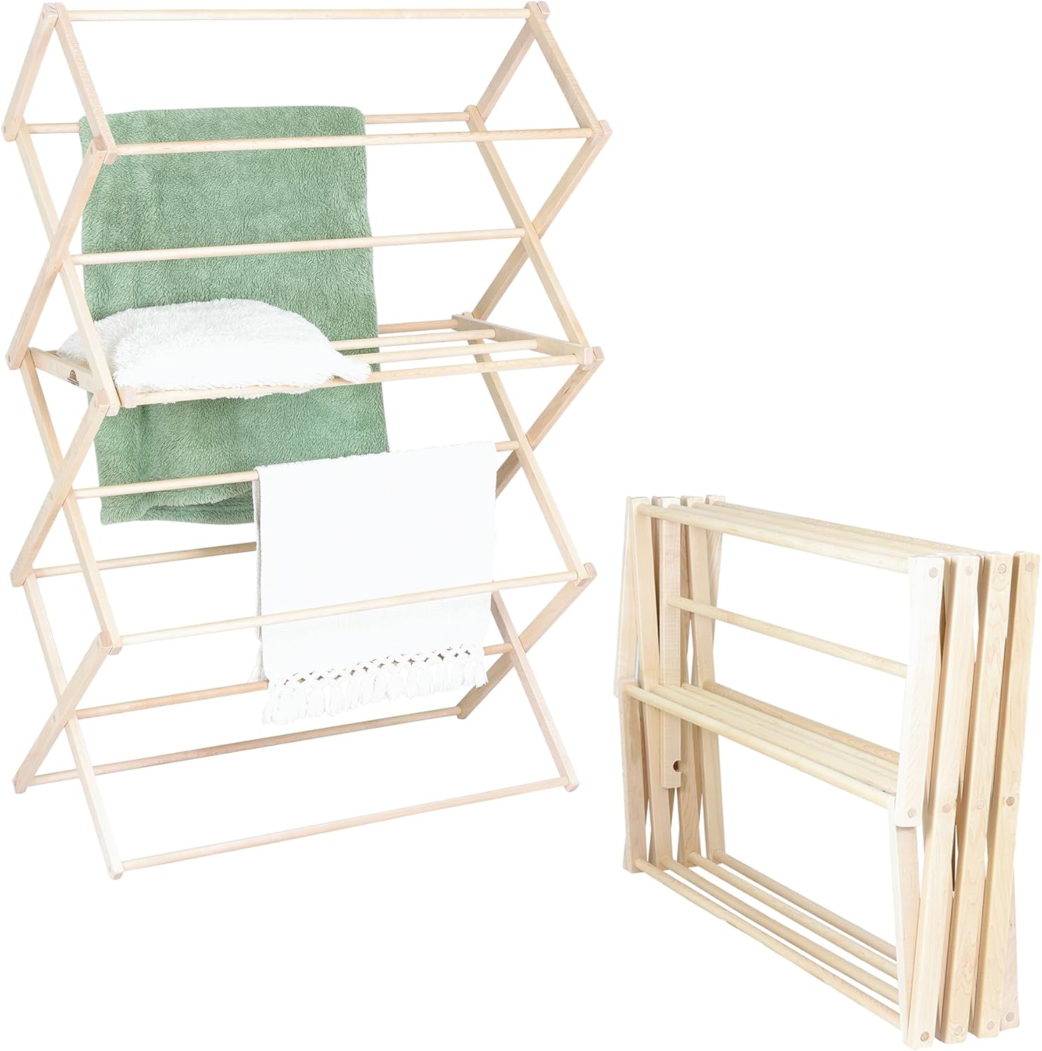Pennsylvania Woodworks Clothes Drying Rack: Solid Maple Hardwood Laundry Rack for Bedding, Blankets, Towels & More, Heavy Duty, Folding Drying Rack Made in USA, No Assembly Needed, Extra Large