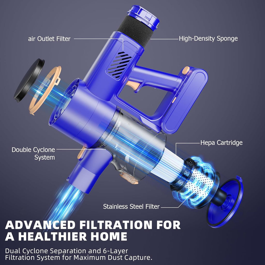 Cordless Vacuum Cleaner, 180° Bendable Wand Stick Vacuum Cleaners with Touch Screen, 8-in-1 Vacuum with Lightweight Rechargeable Battery, Longlasting Runtime for Home Hard Floor Low-Pile Carpet