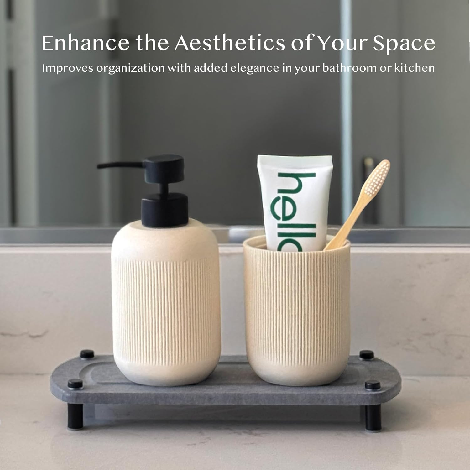 2PCS Water Absorbing Stone Soap Tray for Kitchen Bathroom Sink, Quick Dry Diatomaceous Earth Drying Rack and Shower Caddy, Soap Dispenser and Sponge Holder Organizer for Countertop