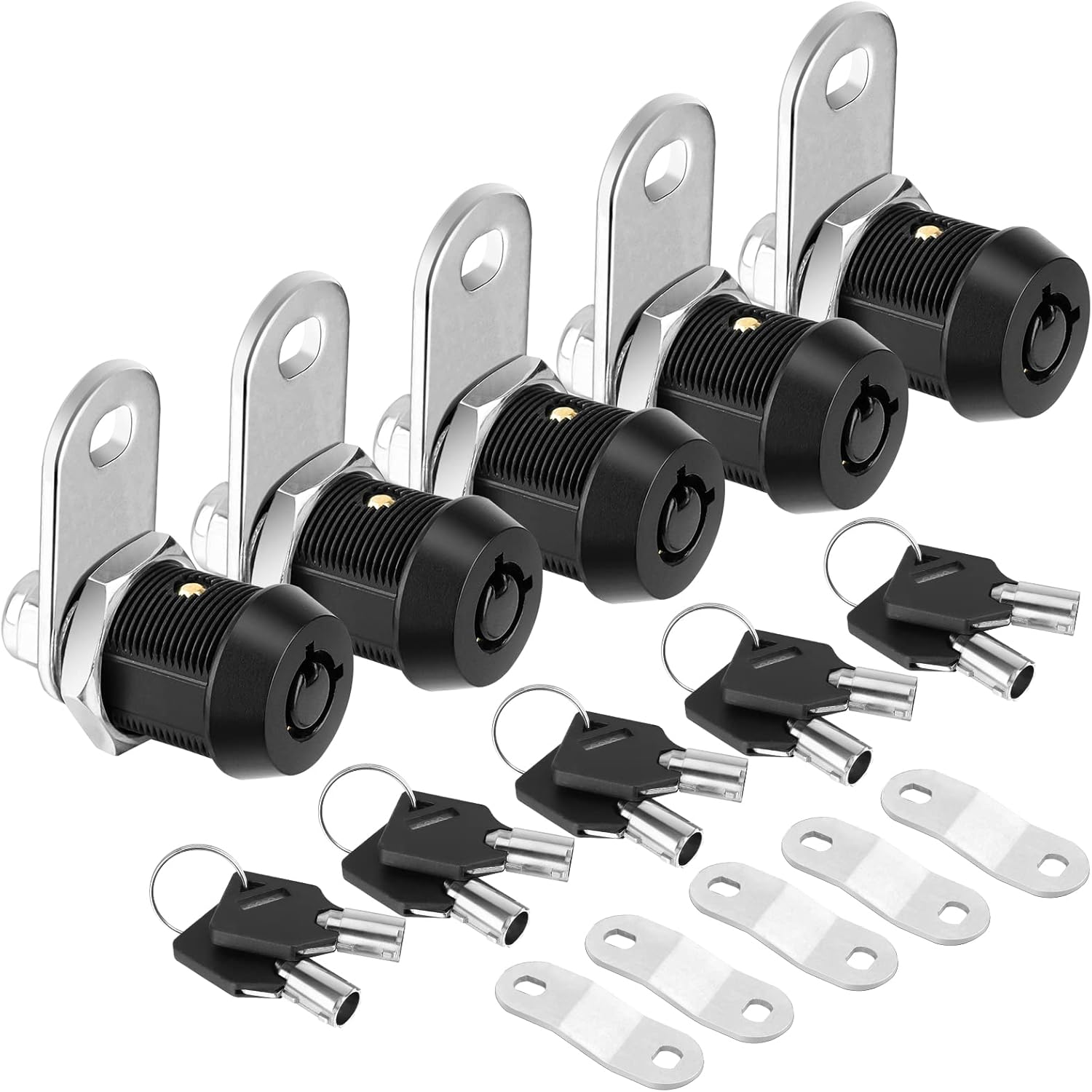 PTEROMY 5 Pack Cabinet Lock with Keys, 5/8'' Heavy Duty Tubular Cam Lock for RV Compartment Storage Locks, Full Set of RV Cam Locks (Black, 5/8'', 5 Pack)