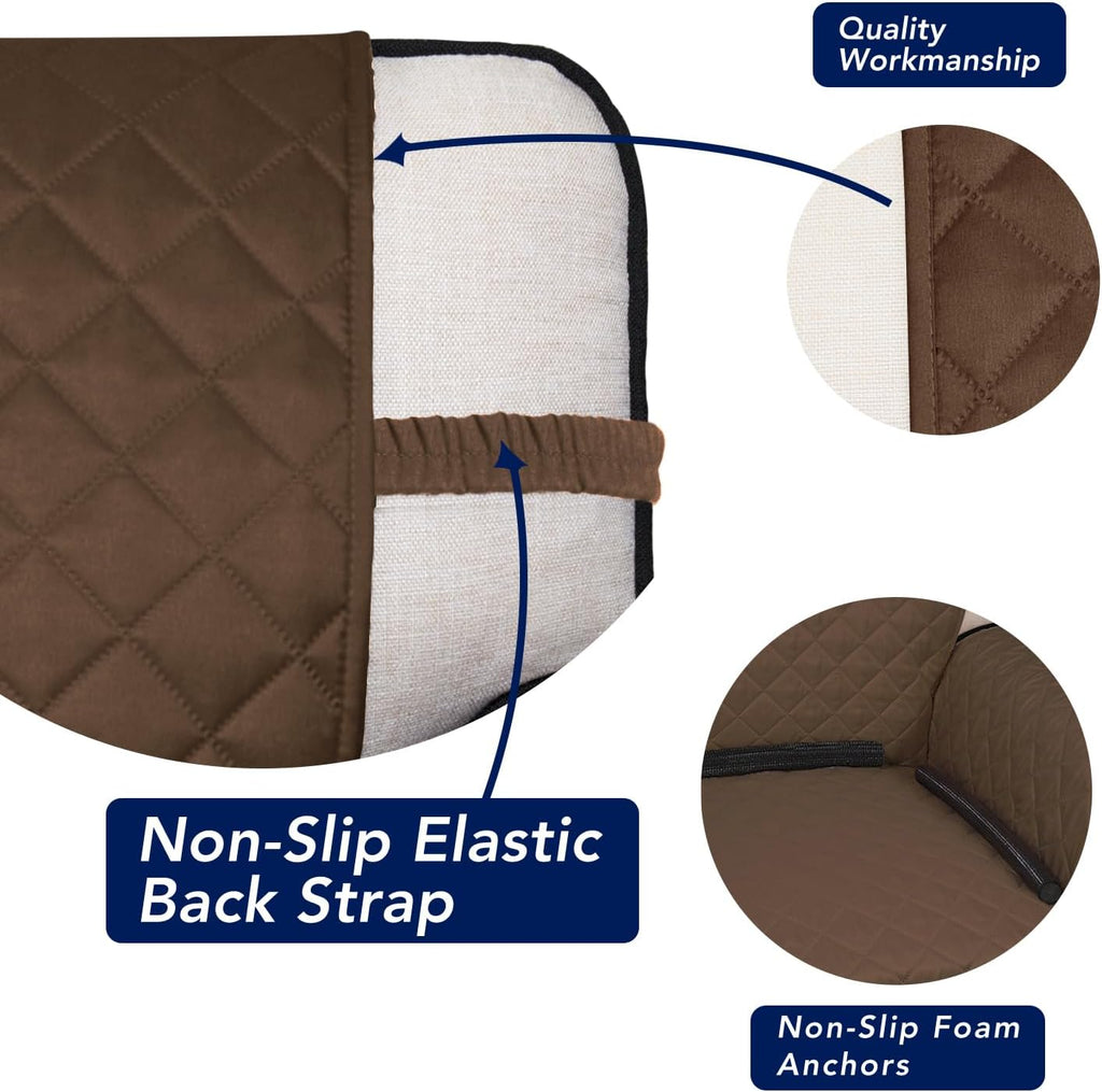 PureFit Reversible Quilted Sofa Cover, Water Resistant Slipcover Furniture Protector, Washable Couch Cover with Non Slip and Elastic Straps for Kids, Dogs, Pets (4 Seater Sofa, Coffee/Ivory)