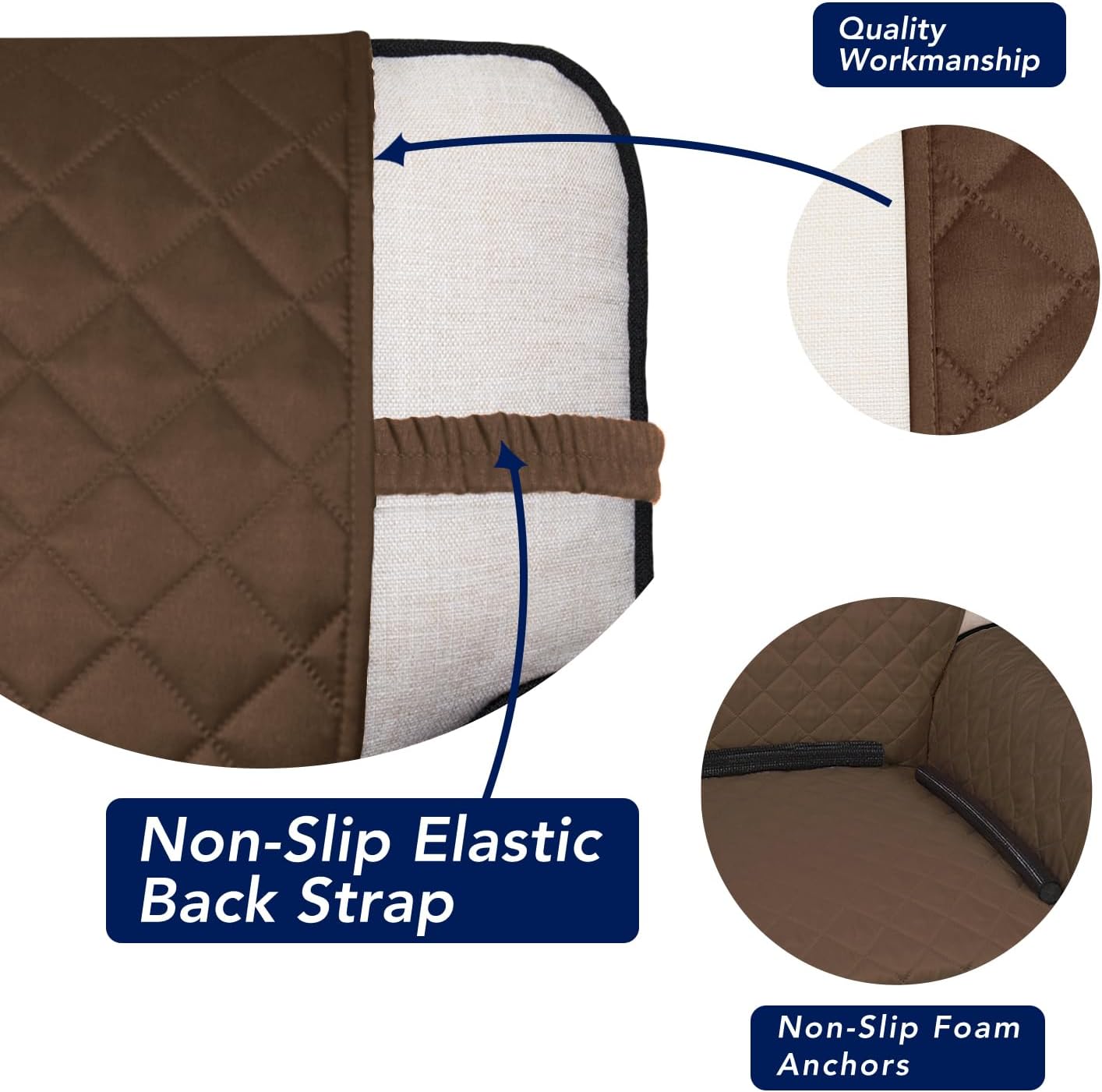 PureFit Reversible Quilted Sofa Cover, Water Resistant Slipcover Furniture Protector, Washable Couch Cover with Non Slip and Elastic Straps for Kids, Dogs, Pets (Oversized Sofa, Coffee/Ivory)