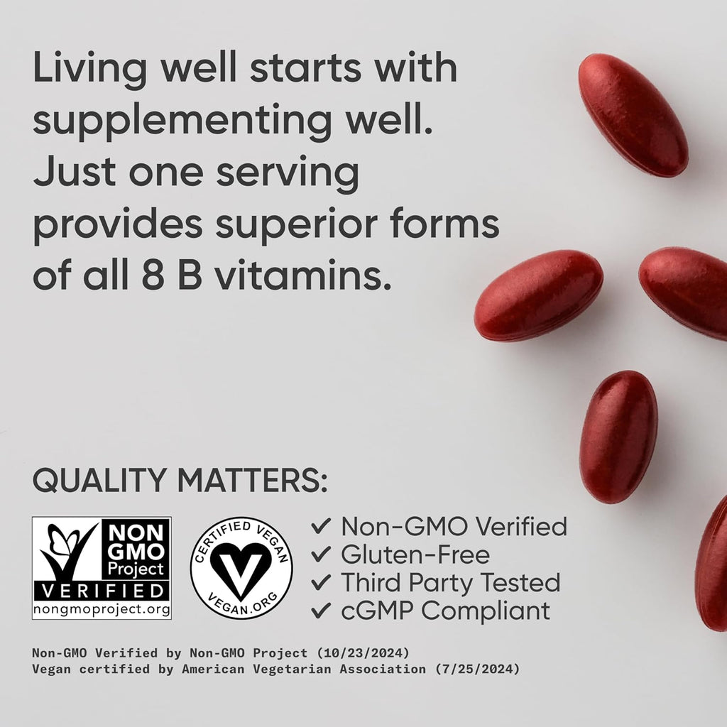 Sports Research® Vitamin B-Complex - Full Spectrum of B Vitamins with Methylated B12 & Folate - Gluten Free · Plant-Based · Non-GMO · Vegan-Friendly Formula - 120 Veggie Softgels