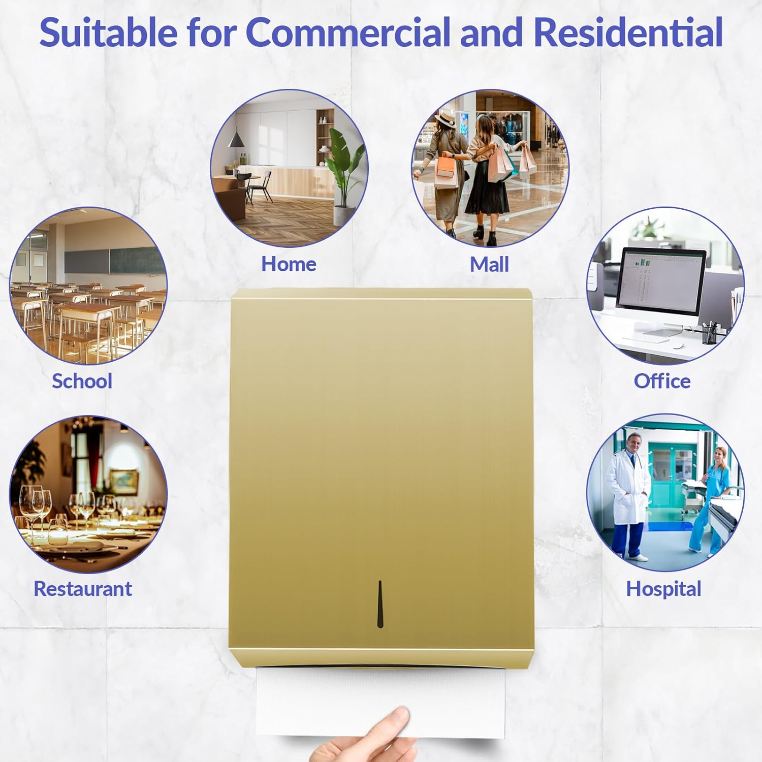 Paper Towel Dispenser Wall Mount, Brushed Gold Stainless Steel Commercial Paper Towel Holder with Lock, Large Capacity 400 C Fold/525 Multifold Towels