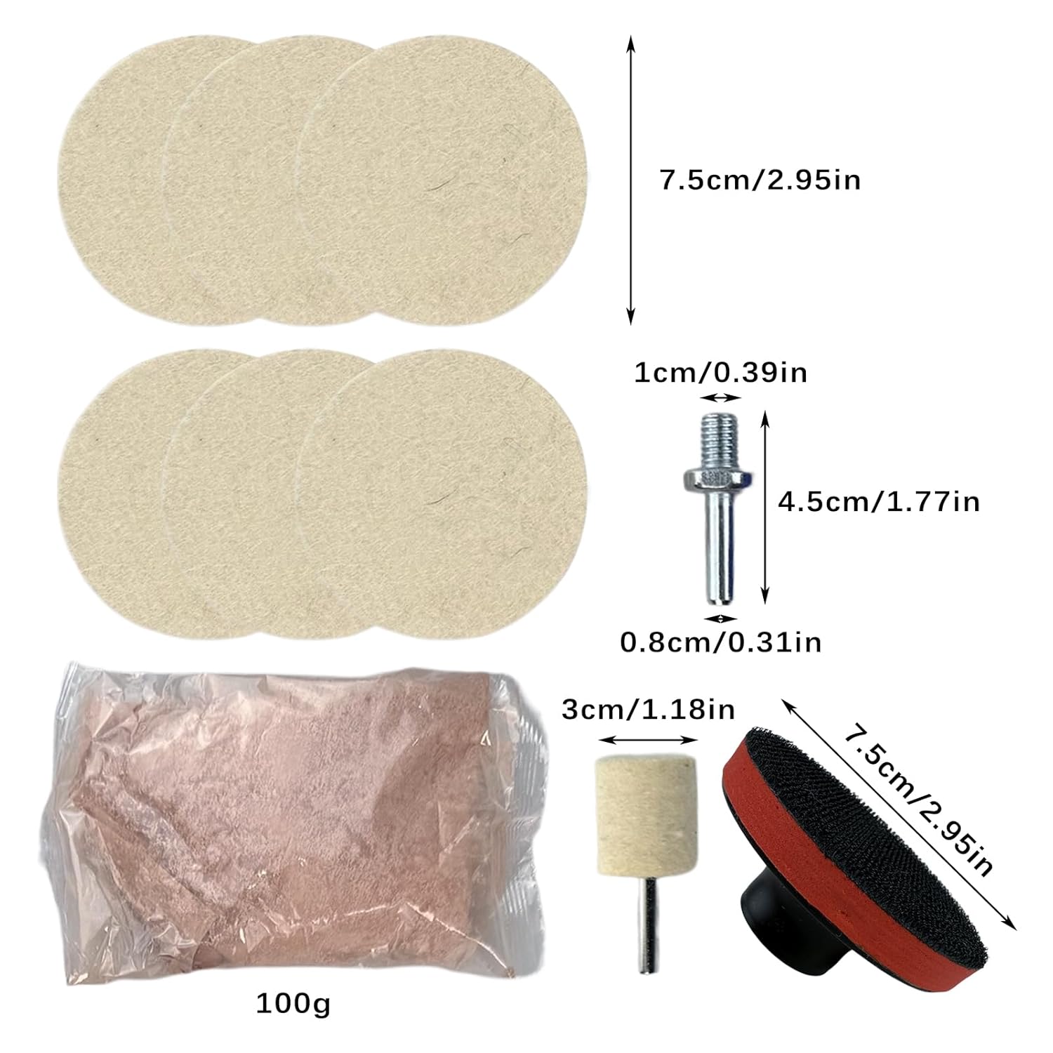 9Pcs/Set Glass Polishing Kit, 100g Cerium Oxide Powder Polishing Kit with Towel Polishing Wheels Set Polish Pads, Deep Scratch Remover for Windscreen and Glass Repair