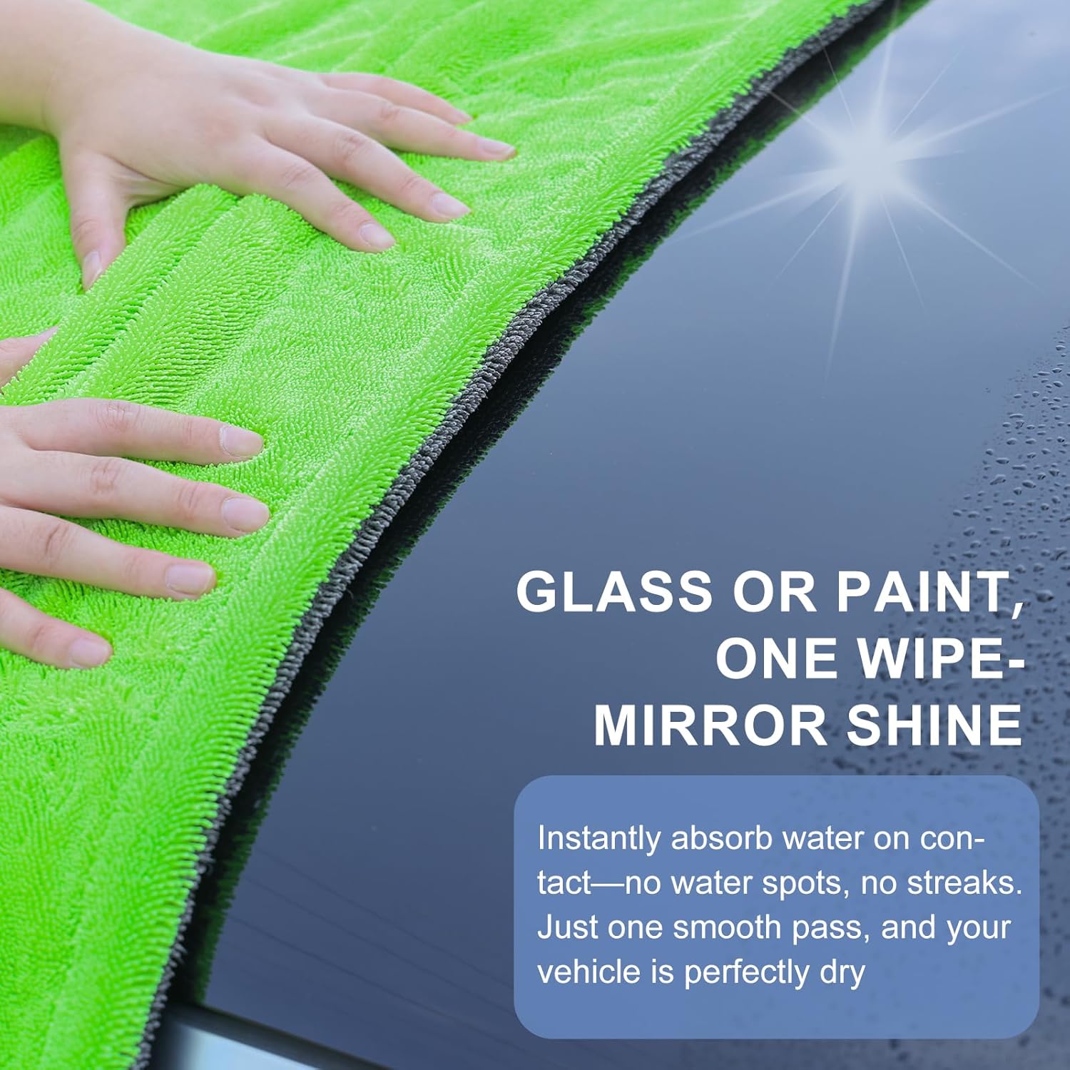 2 Pack XL Car Drying Towel – 1300GSM Ultra Absorbent Microfiber, 24"x36" Large Size, Twisted Loop, Lint-Free & Streak-Free for Auto Detailing, Car, SUV, Truck (Gray-Green)