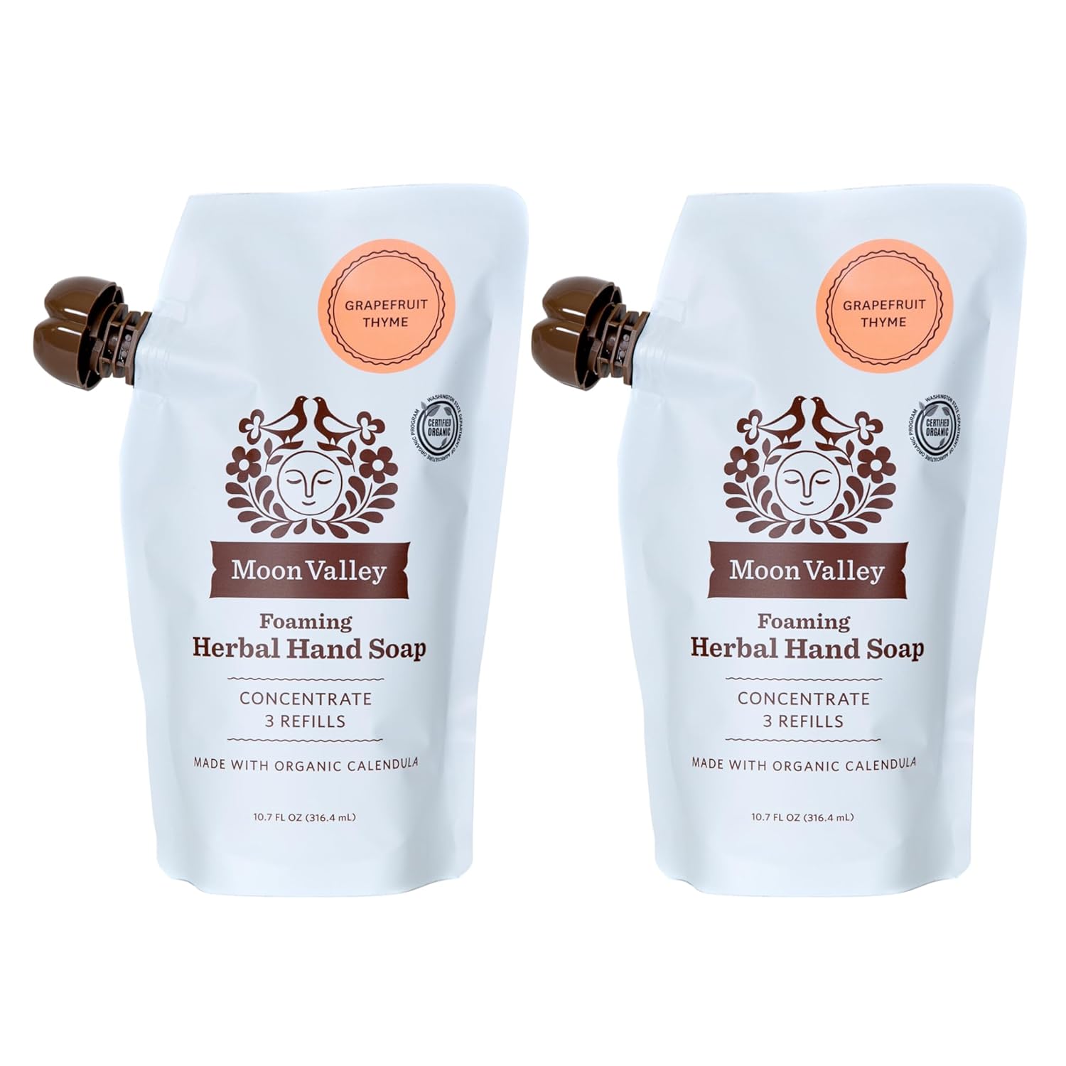 Moon Valley Foaming Hand Soap Refill Pouch, Two-Pack Grapefruit Thyme Soap, Vegan and Non-GMO, Environmentally Friendly Option