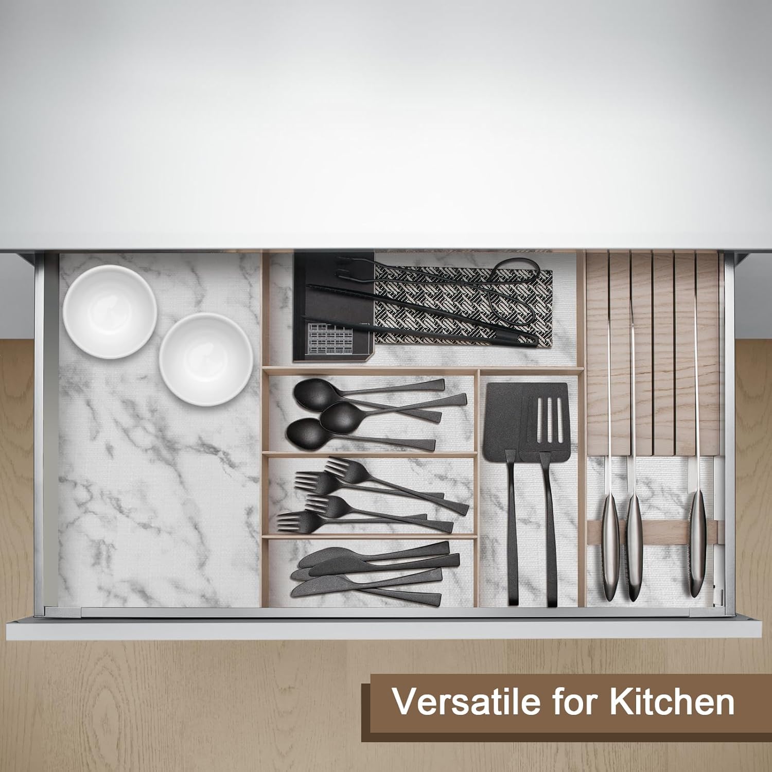 OcePor Non-Adhesive Drawer and Shelf Liner 17.5IN x 30FT，Non Slip Cabinet and Cupboard Liner, Kitchen Cabinet Liners for Shelves, Waterproof Drawer Shelf Liners for Cabinets/Bathroom Cupboard, Marble