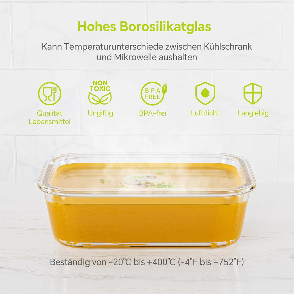 3-Pack 35 oz Borosilicate Glass Food Storage Containers with Lids, Stackable Airtight Glass Meal Prep Containers for Lunch & Leftover, BPA-Free & Leak Proof, for Microwave, Oven, Dishwasher