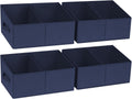 DIMJ Large Closet Shelf Organizer Bins 4 Packs with Handles and Divider, Fabric Trapezoid Storage Baskets, Foldable Clothes Containers Box for Shelf, Towel, Book, Toy, Purse, Hats, Navy Blue