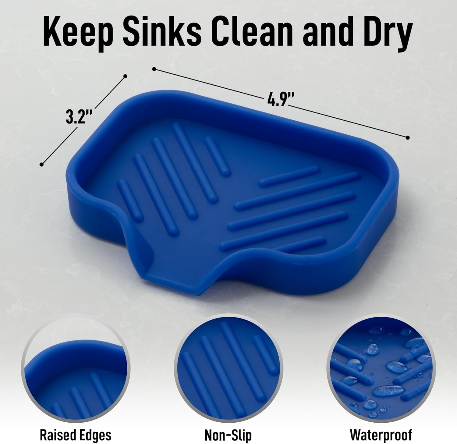 Zulay Kitchen Small Silicone Sponge Holder (4.9x3.3”) – Space-Saving Sink Organizer Tray for Sponge, Soap, Brush & More – Compact Non-Slip Dish for Kitchen & Bathroom (Turkish Sea)