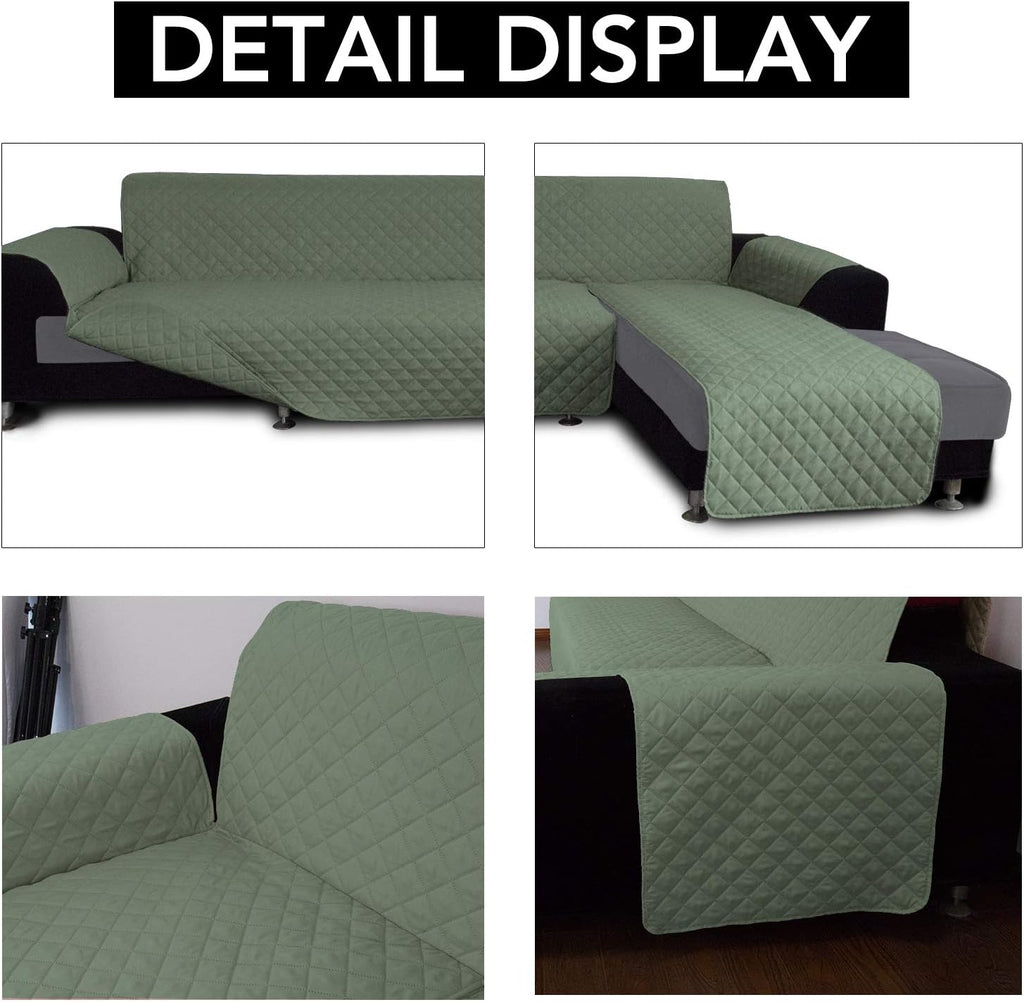 Easy-Going L Shape Sofa Slipcover - Reversible Chaise Cover - Furniture Protector for Pets, Kids, Dogs, Cats (Small, Greyish Green/Greyish Green)