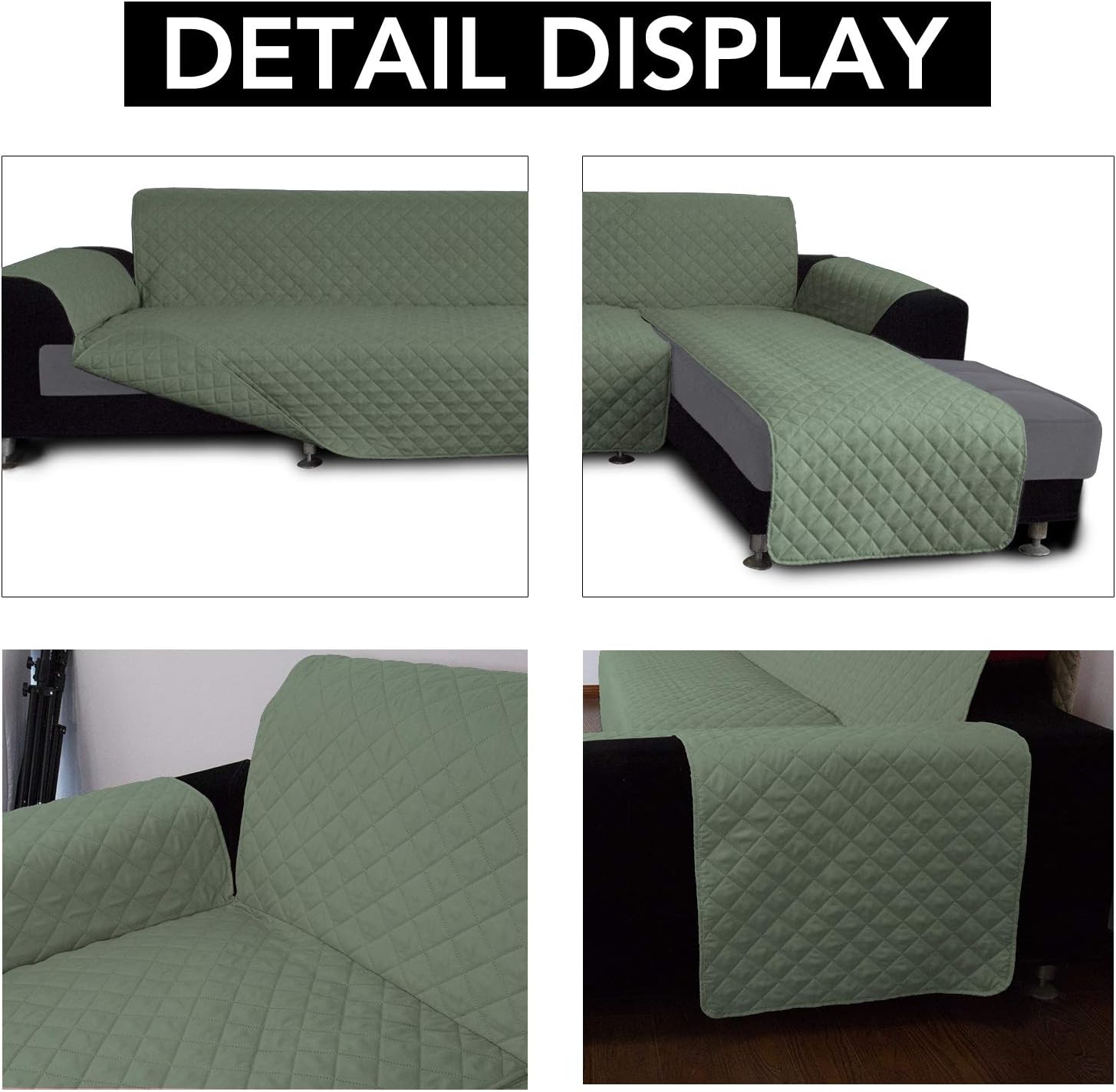 Easy-Going L Shape Sofa Slipcover - Reversible Chaise Cover - Furniture Protector for Pets, Kids, Dogs, Cats (Small, Greyish Green/Greyish Green)