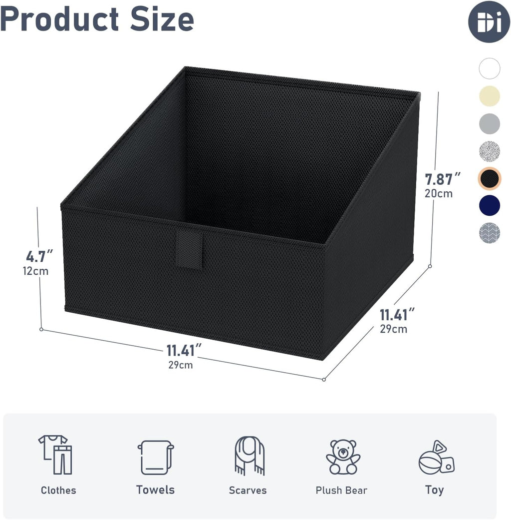 DIMJ Trapezoid Storage Bins for closet shelves, Closet Organzier Bins with Handle, Foldable Closet Storage Bins Basket, Closet Organizers and Storage for Toys, Books, 6 Packs, Black