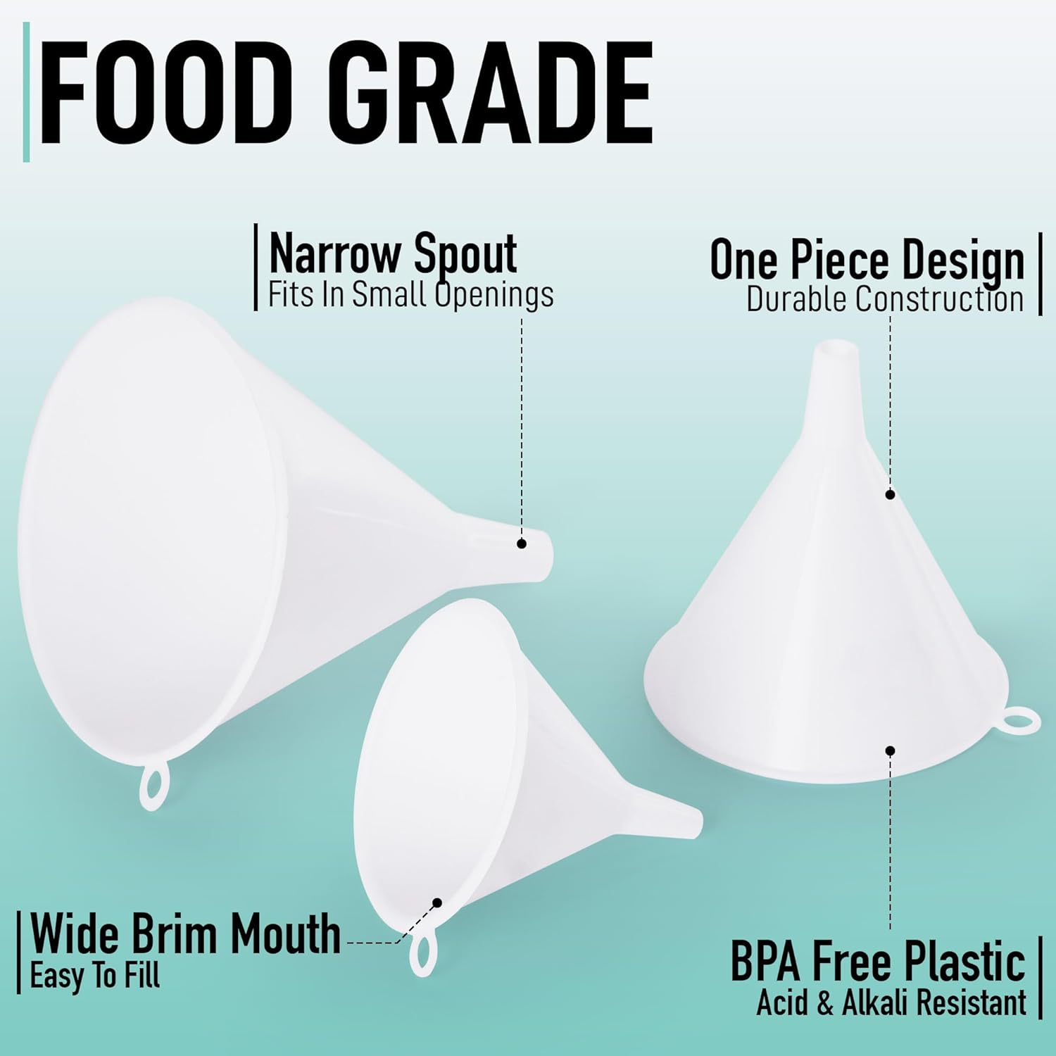 Zulay Kitchen 3-Piece Plastic Funnel Set - Large, Medium, and Small Kitchen Funnels Pouring Spout - for Filling Bottles Water Liquid, Protein Powder, Food Grade Cooking, Drink, Paint, Lotion, Kids