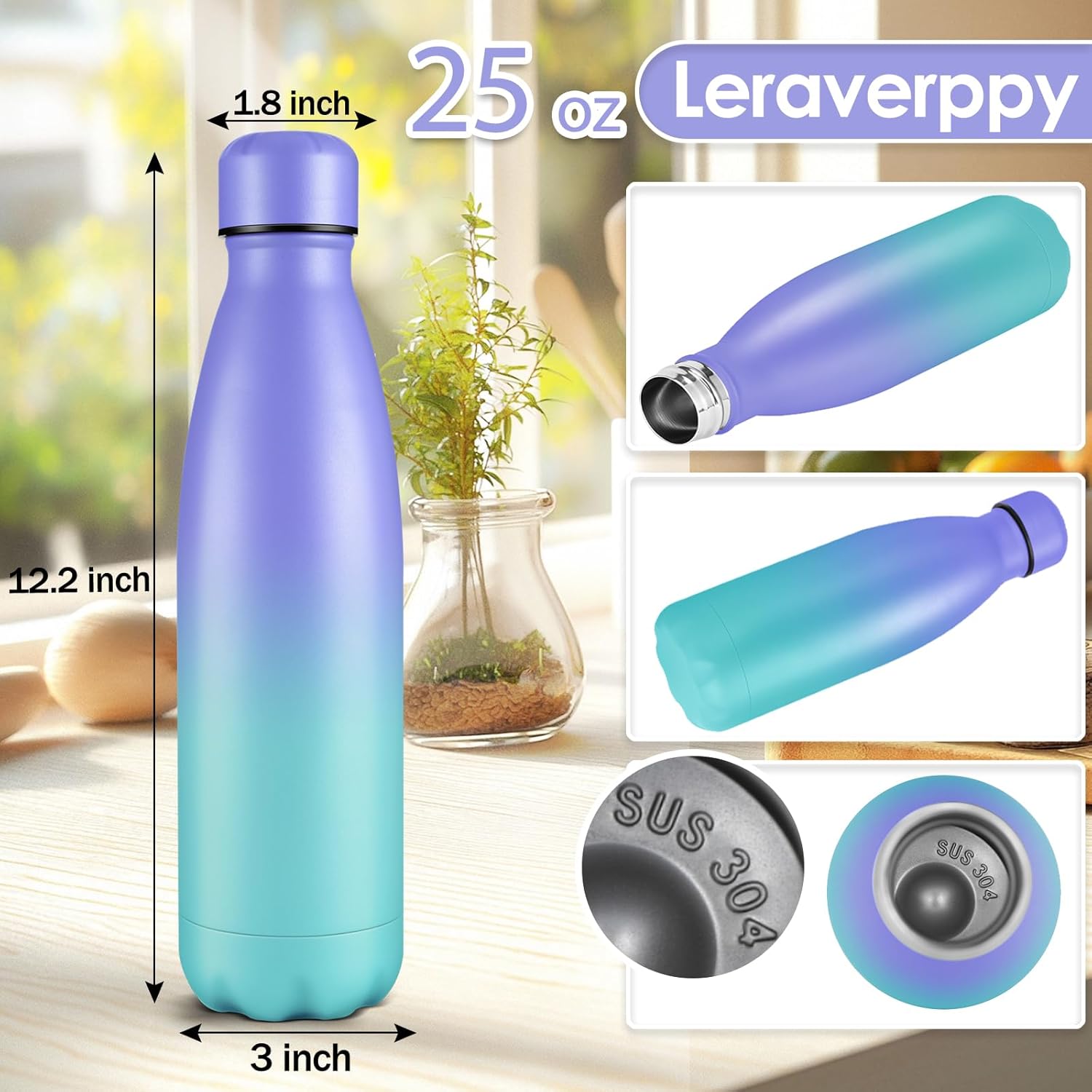 25oz Cola-Bottle Shaped Stainless Steel Leak-proof Water Bottle,Double Wall Vacuum Insulated Metal,Travel Mug For Sports Indoors & Outdoors,BPA-Free Kids Flasks,Purple Blue(1 Pack)