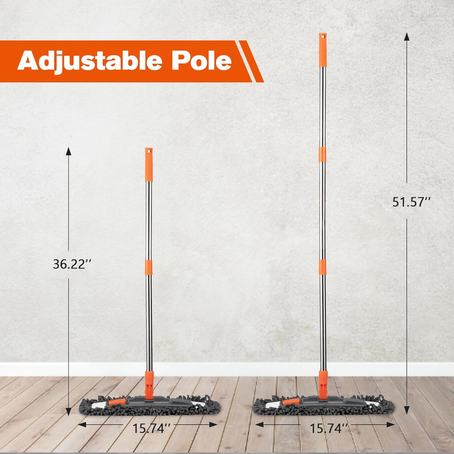 Dust Mop for Floor Cleaning with 3 Washable Pads (Chenille, Terry Cloth, Microfiber) and 55” Long Stainless Steel Handle,Microfiber Mop for Hardwood Floors, Tile, Marble Floors