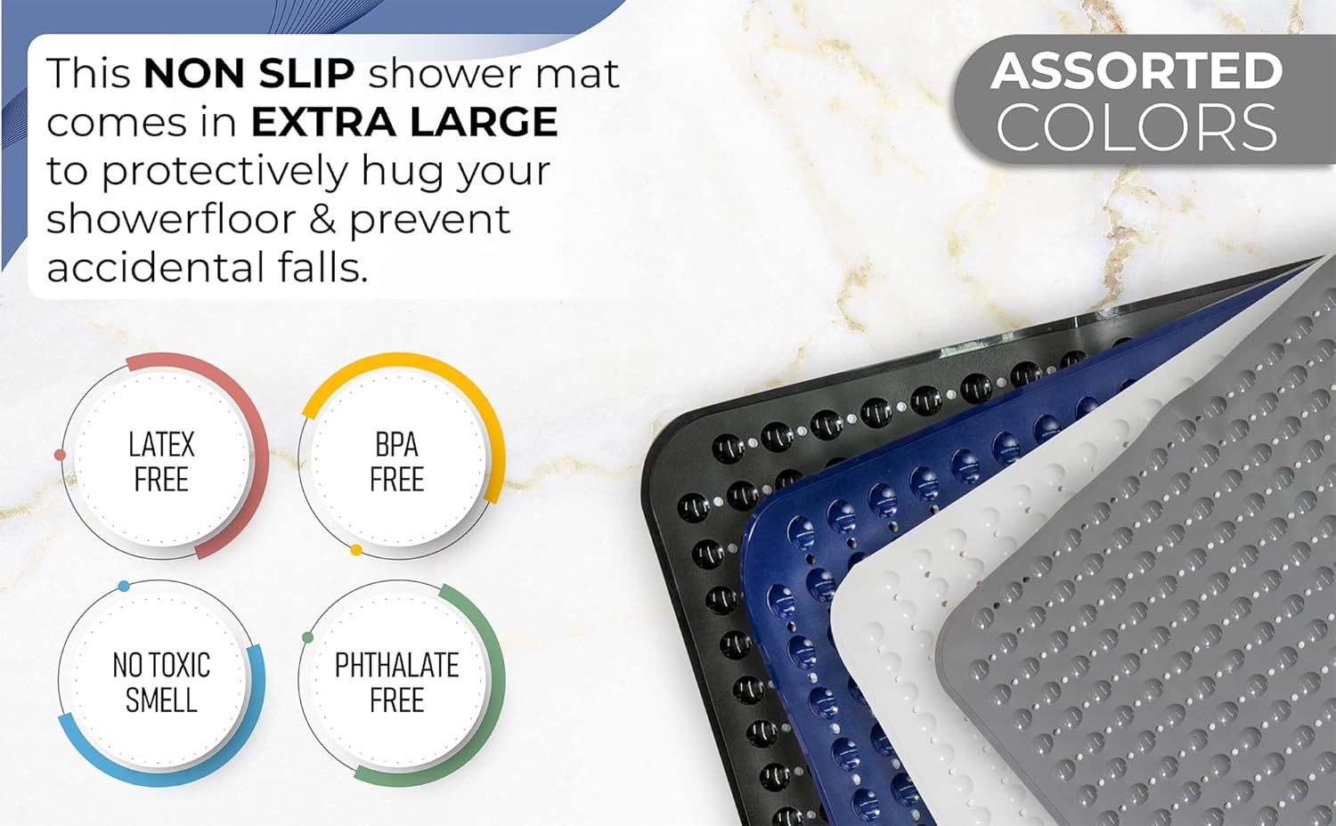 ENKOSI Extra Large Square Non Slip Shower Mat - 31 x 31-inch XL Bathroom Shower Mat - Square Shower Matts for Shower Stall Floors | Secure Suction Cups and Drain Holes (31x31 Aqua Green)